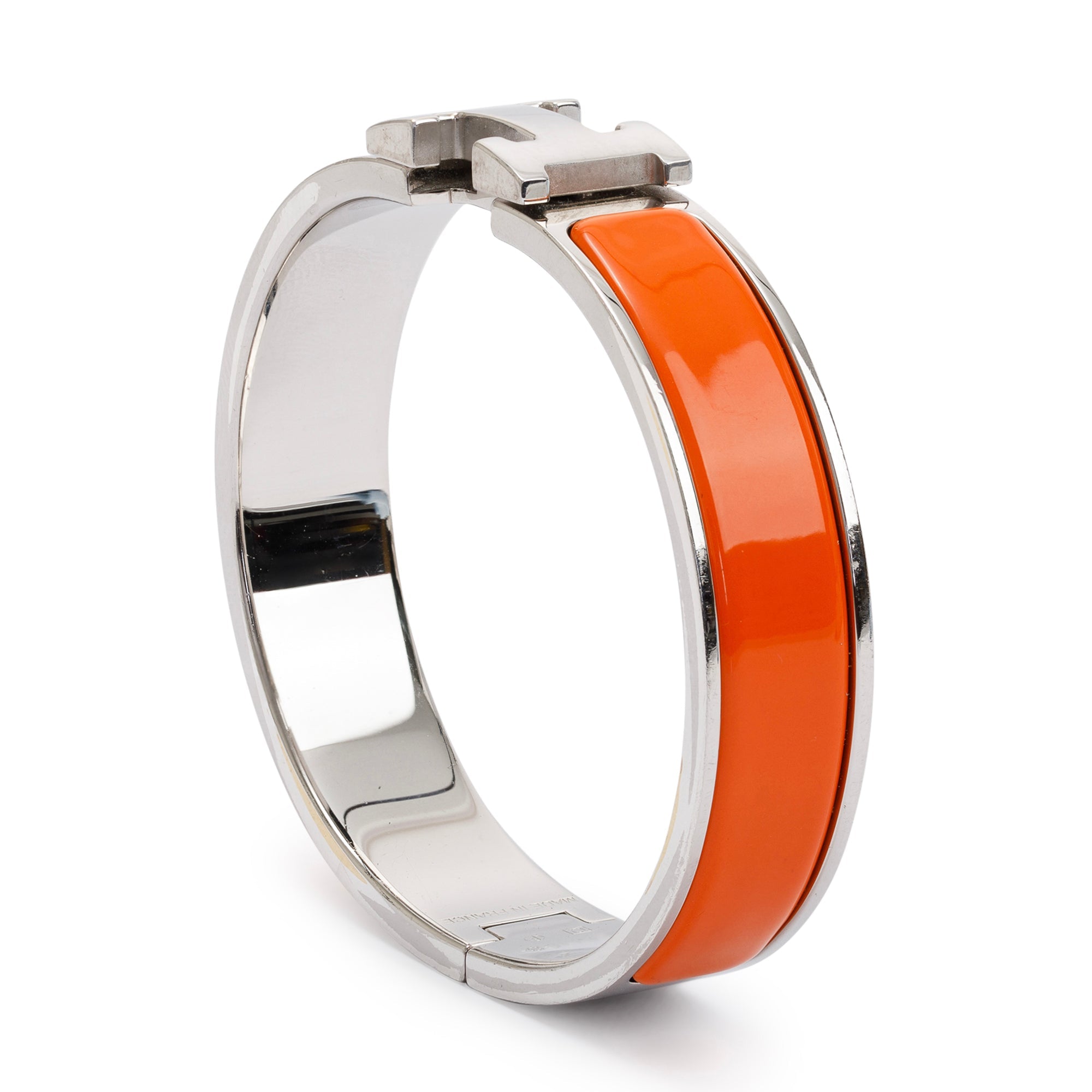 Hermes Palladium-Plated Orange Enamel Clic H Bracelet