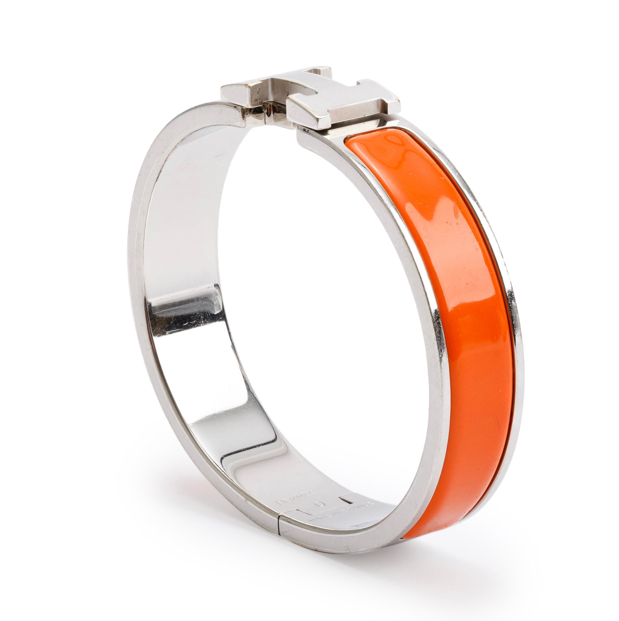 Hermes Palladium-Plated Orange Enamel Clic H Bracelet