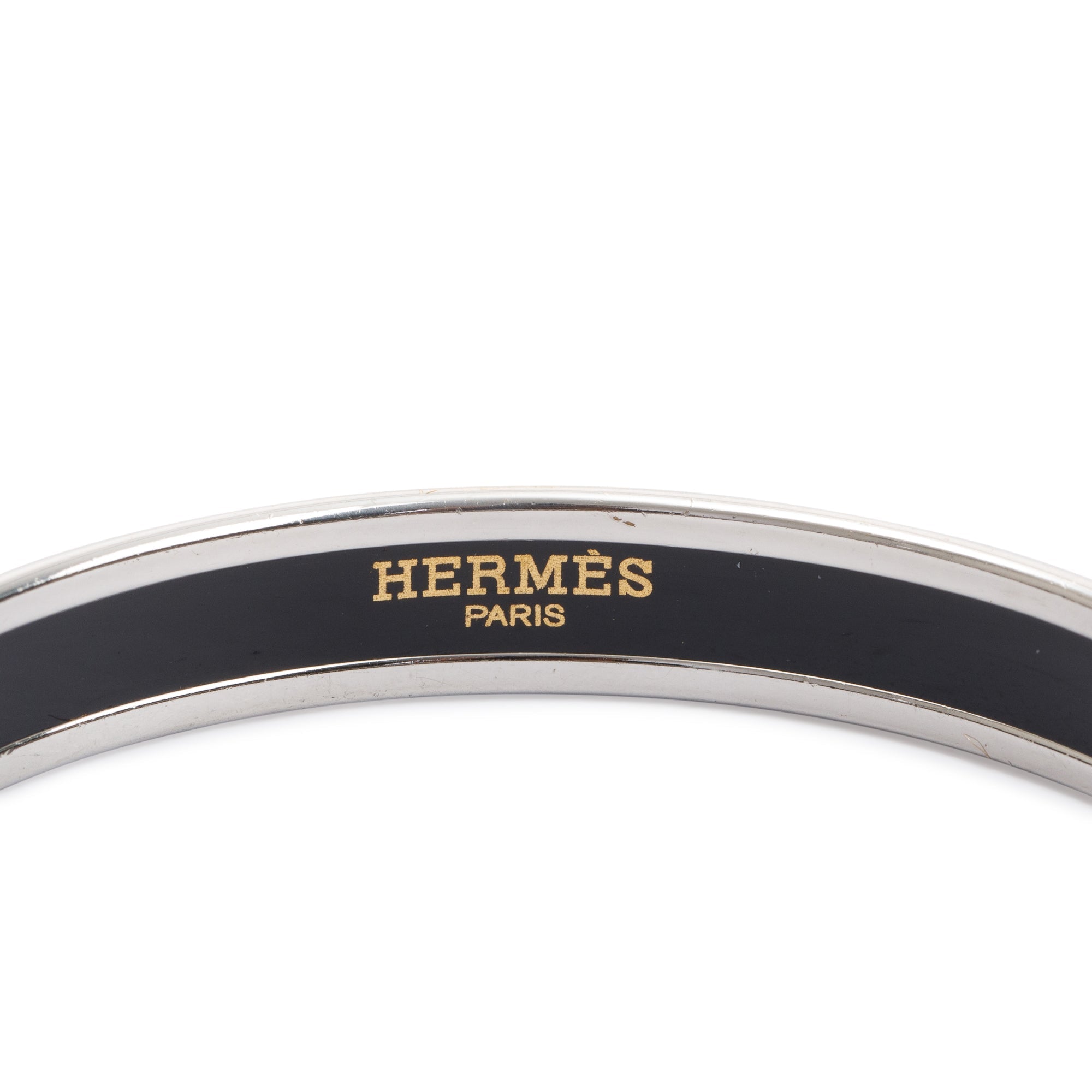 Hermes Palladium-Plated Orange Enamel Narrow Bangle