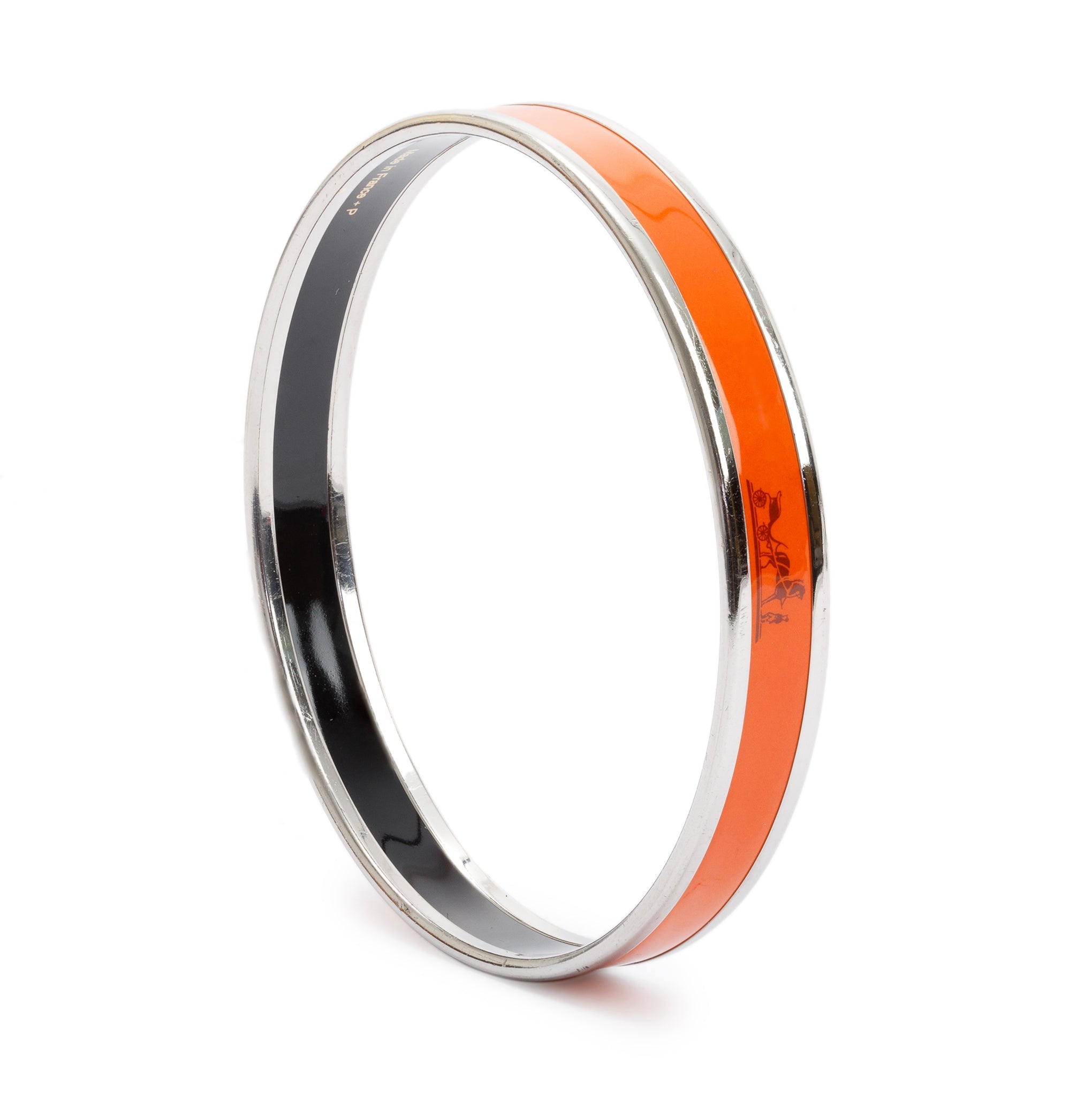 Hermes Palladium-Plated Orange Enamel Narrow Bangle
