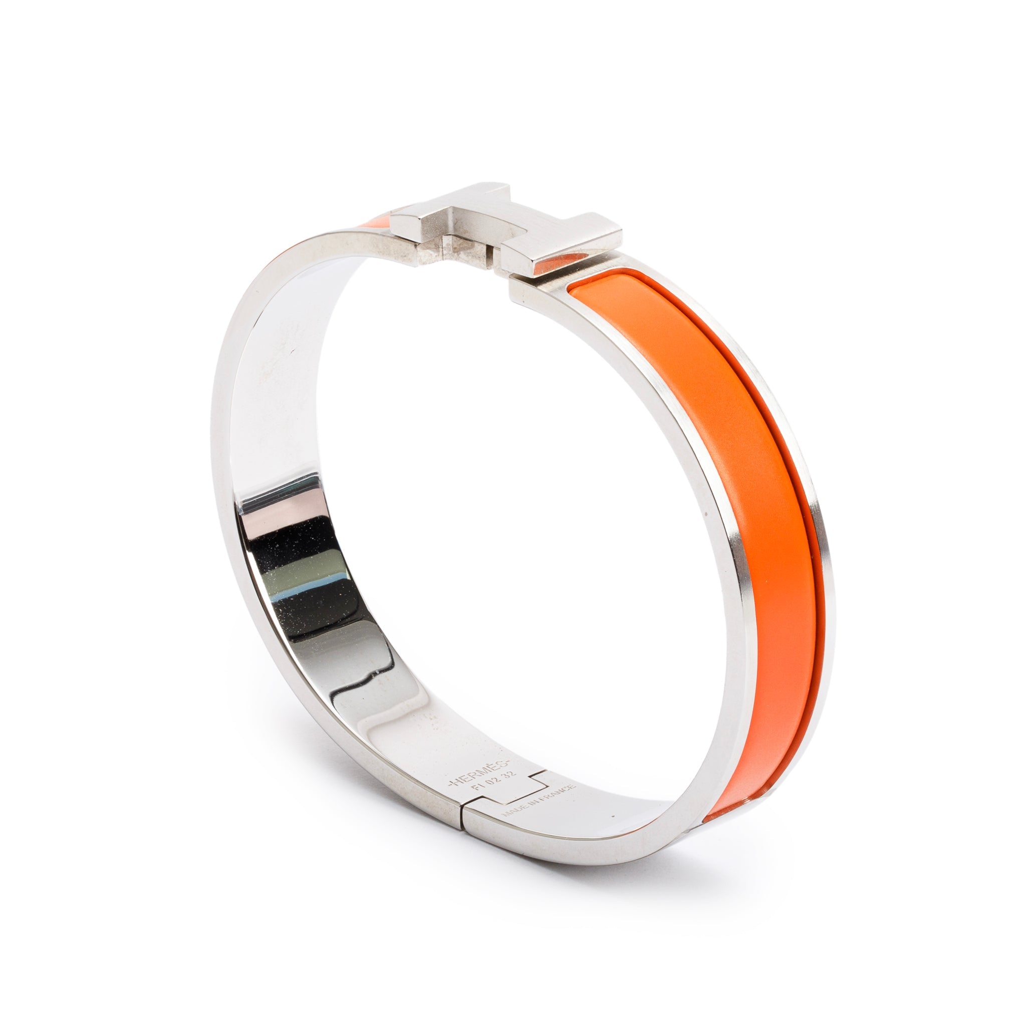 Hermes Palladium Plated Orange Matte Enamel 12 MM Clic HH Bracelet w/ Box