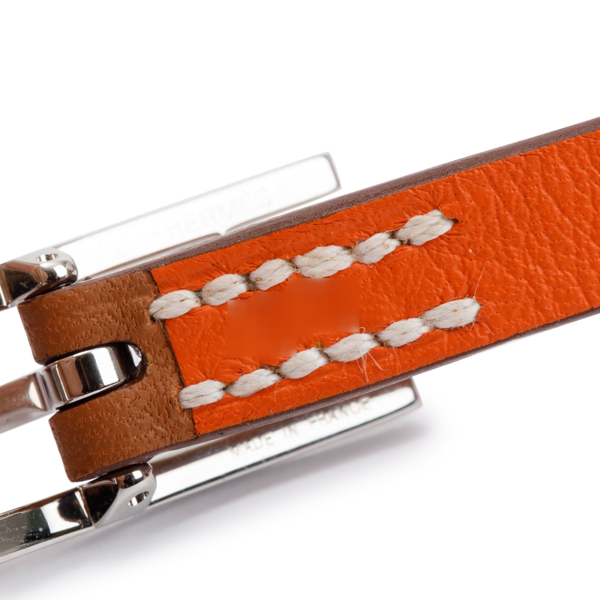 Hermes Palladium Plated Orange/Gold Swift Leather Behapi Double Tour Bracelet w/ Box & Receipt