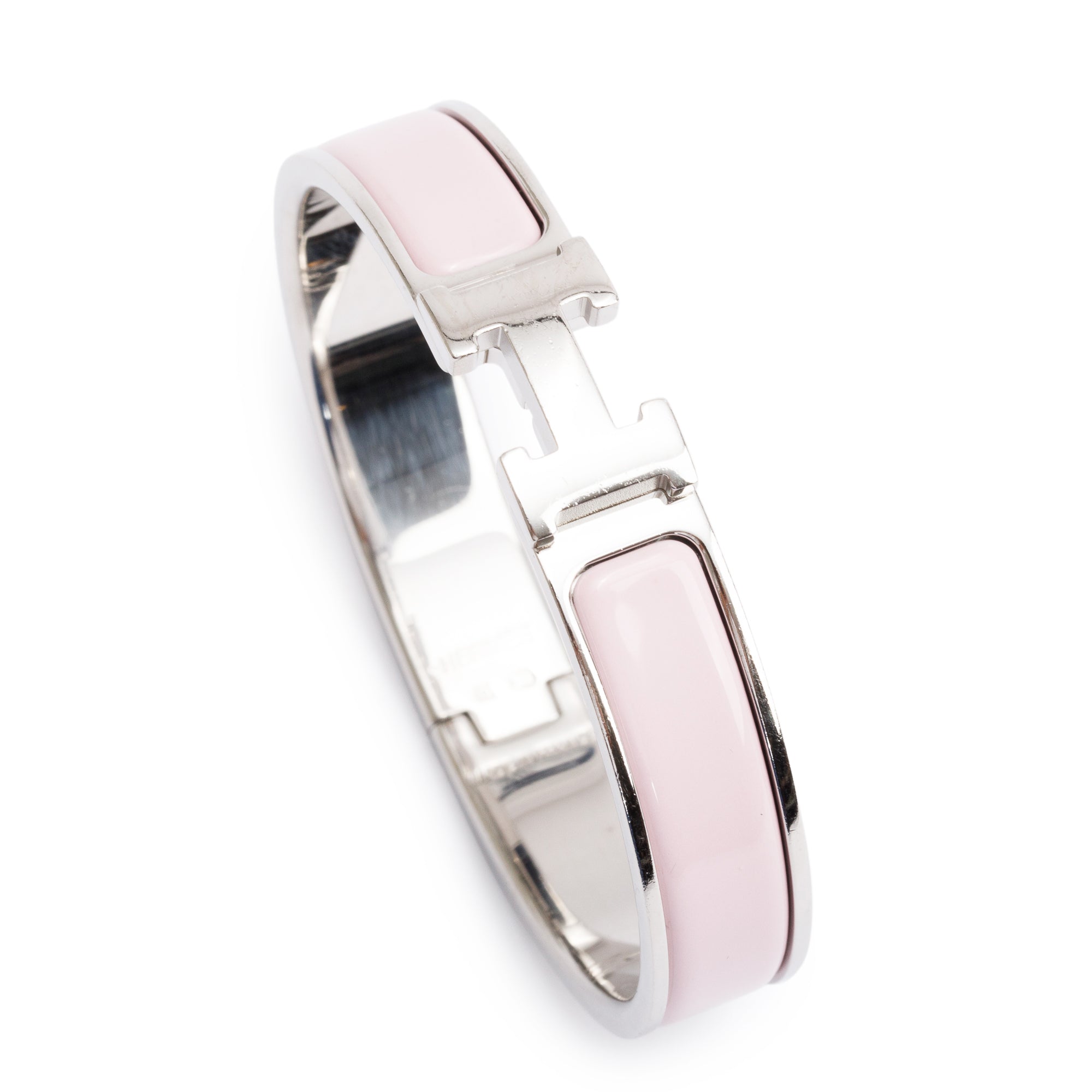 Hermes Palladium Plated Pink Enamel 12 MM Clic H Bracelet