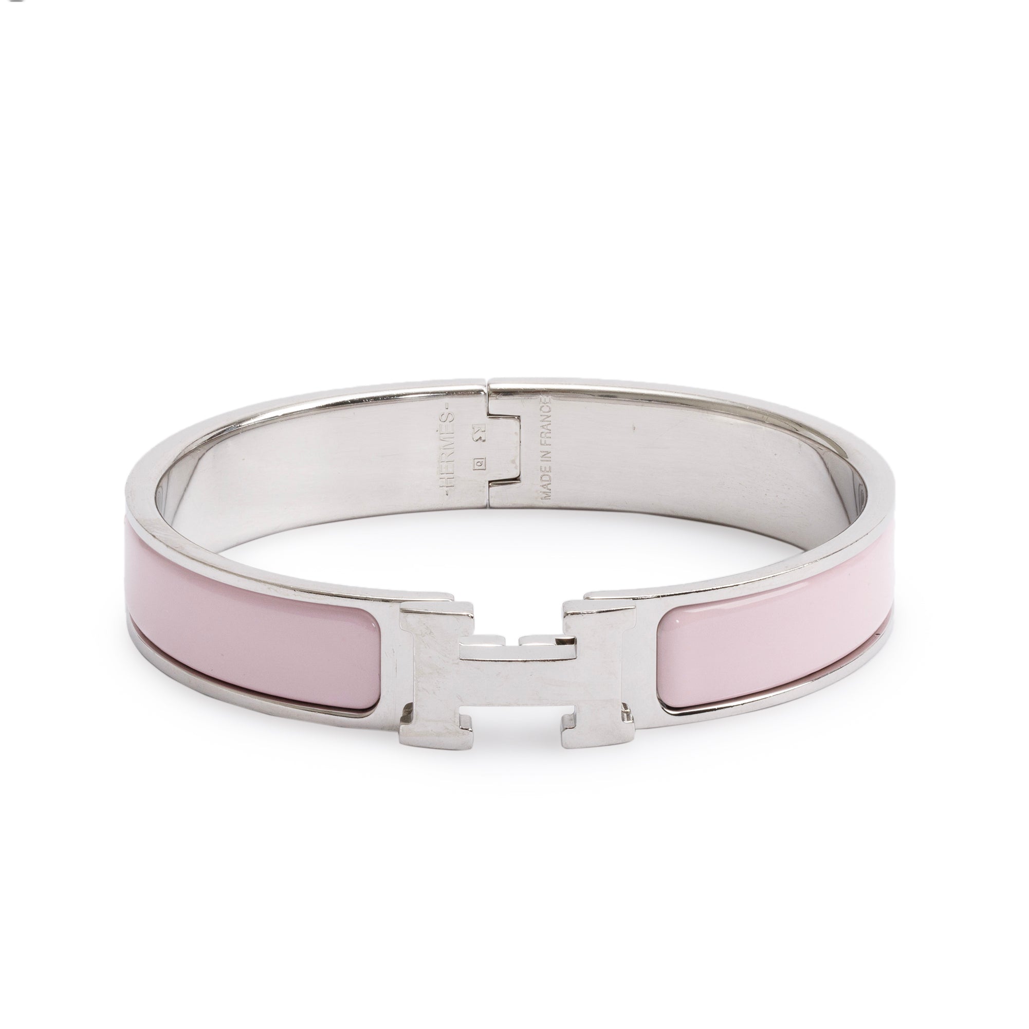 Hermes Palladium Plated Pink Enamel 12 MM Clic H Bracelet