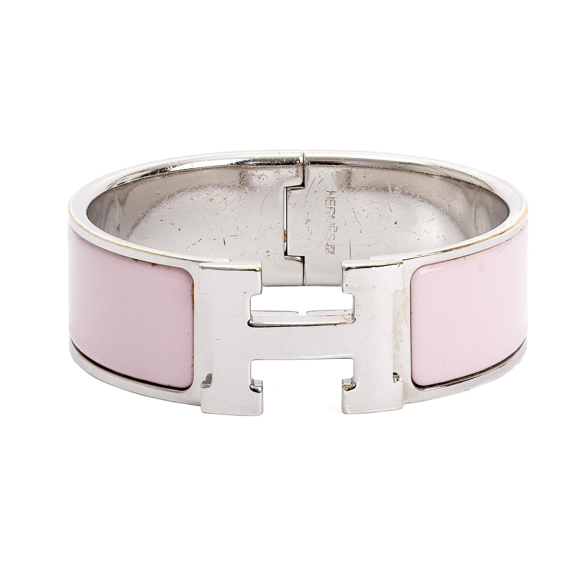 Hermes Palladium-Plated Pink Enamel Clic Clac H Bracelet