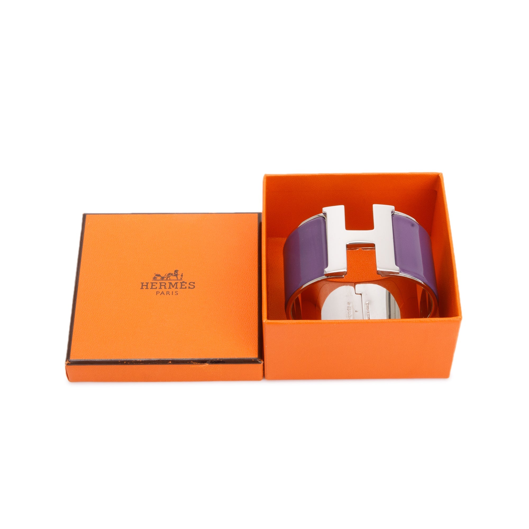 Hermes Palladium-Plated Purple Enamel Clic H XL Bracelet w/ Box