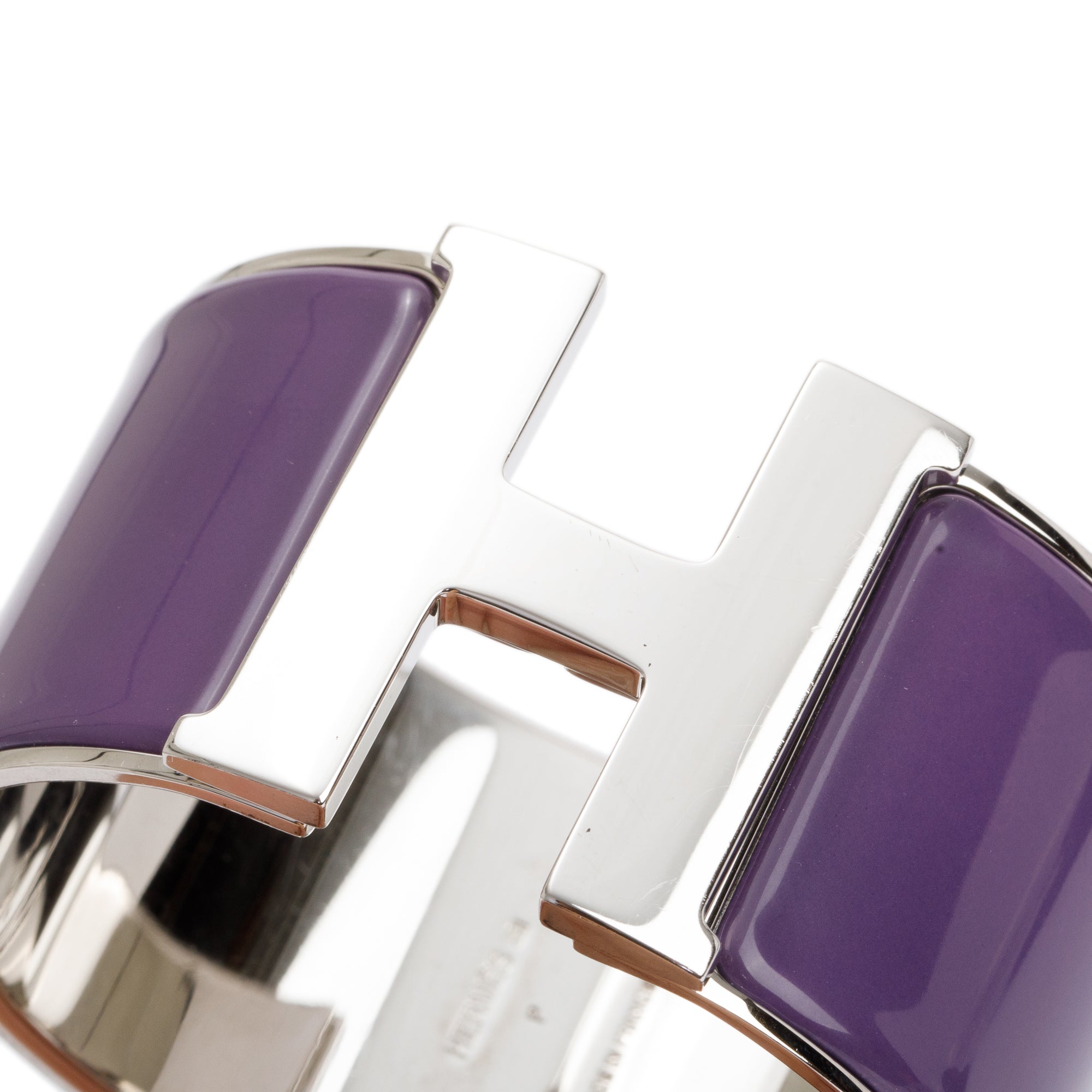 Hermes Palladium-Plated Purple Enamel Clic H XL Bracelet w/ Box
