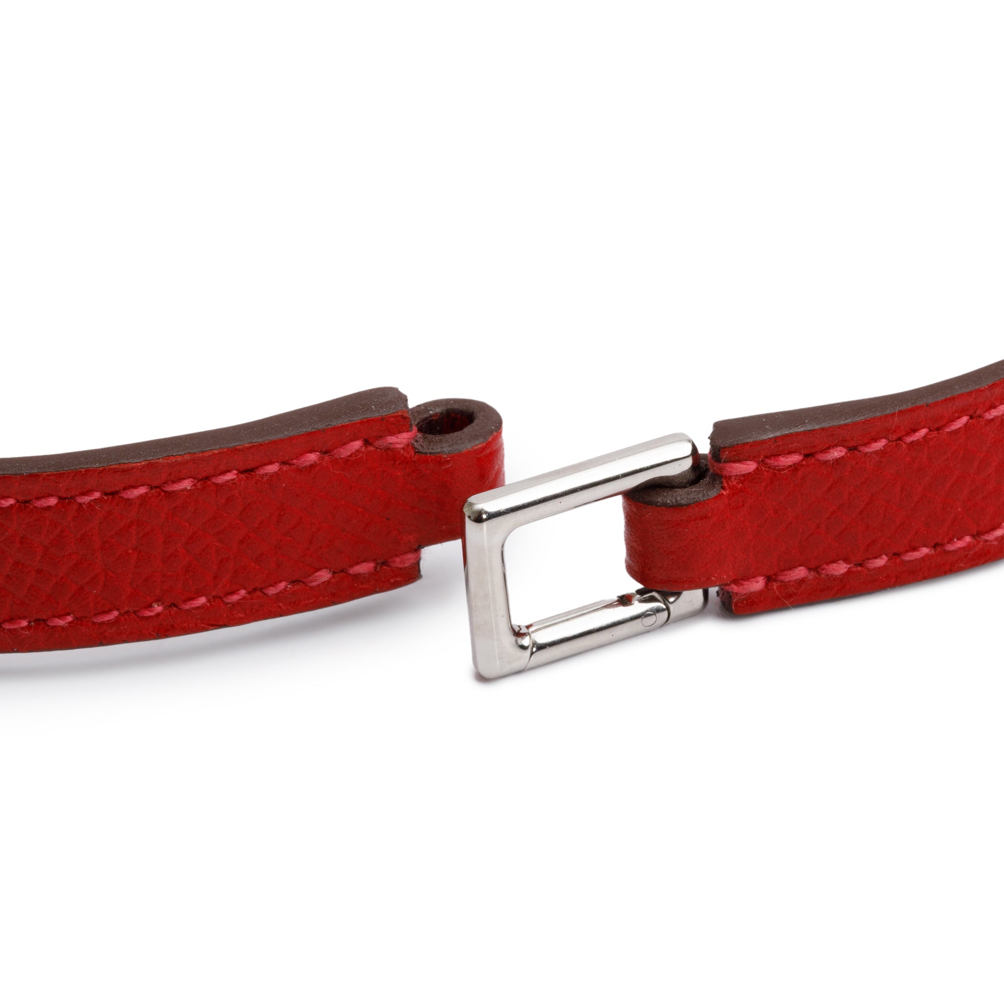 Hermes Palladium Plated Rivale Double Tour Red Leather Bracelet, Size XS