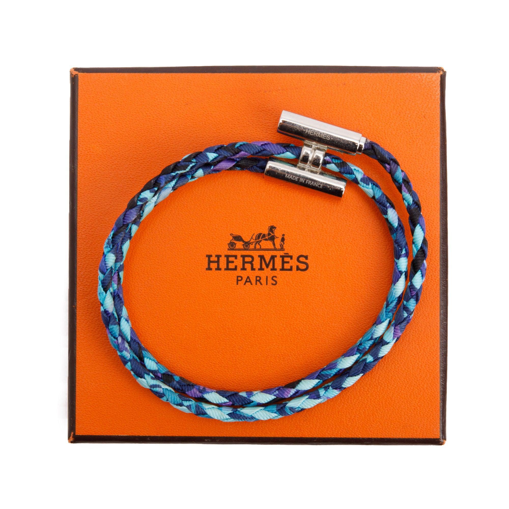 Hermes Palladium Plated Tournis Tresse Bracelet w/ Box