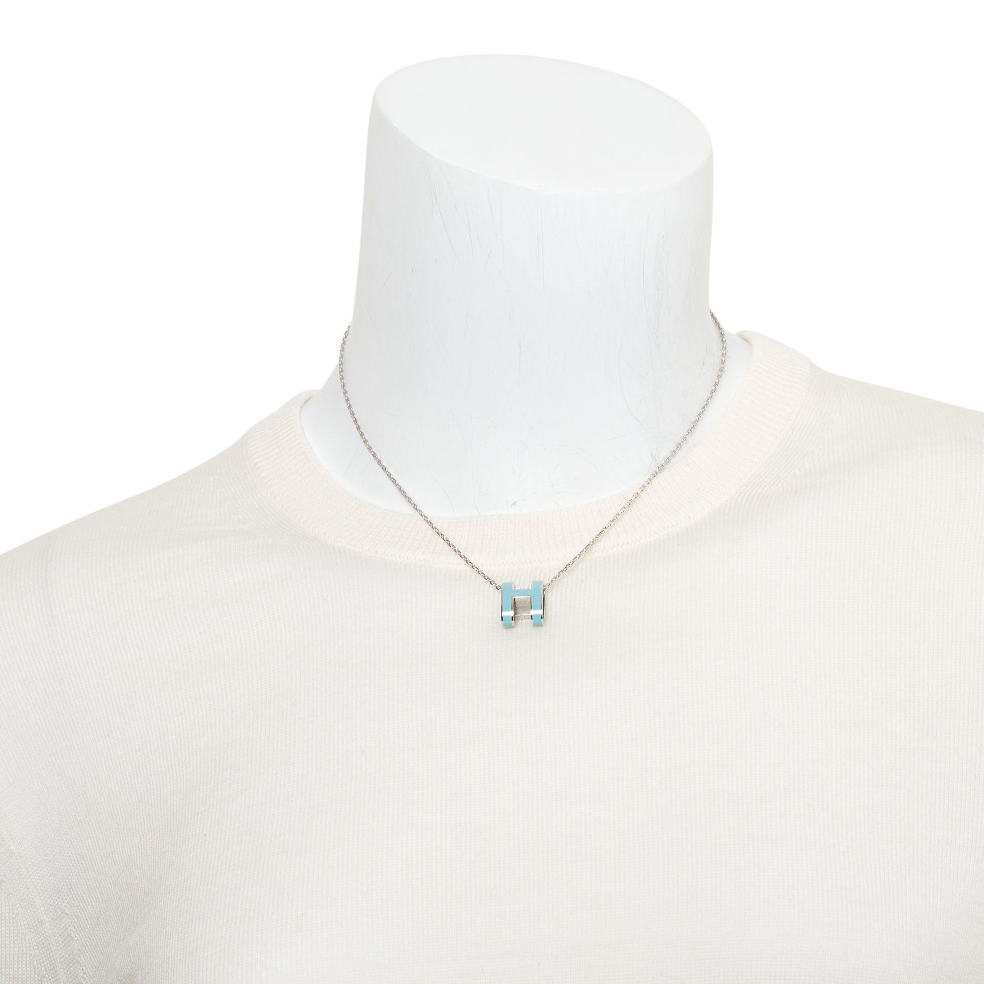Hermes Palladium-Plated Turquoise Lacquered Pop H Pendant Necklace