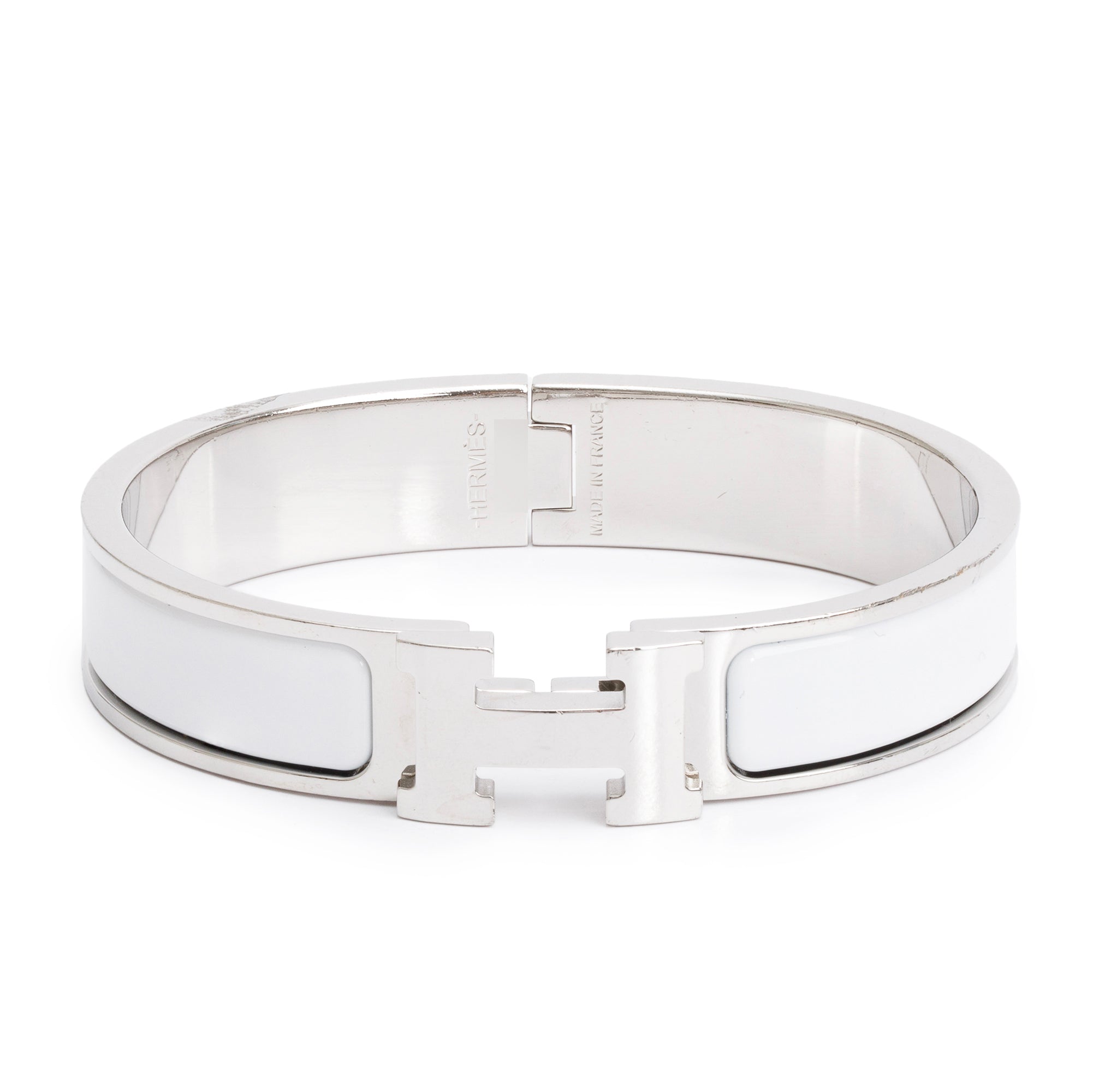 Hermes Palladium Plated White Enamel 12 MM Clic H Bracelet