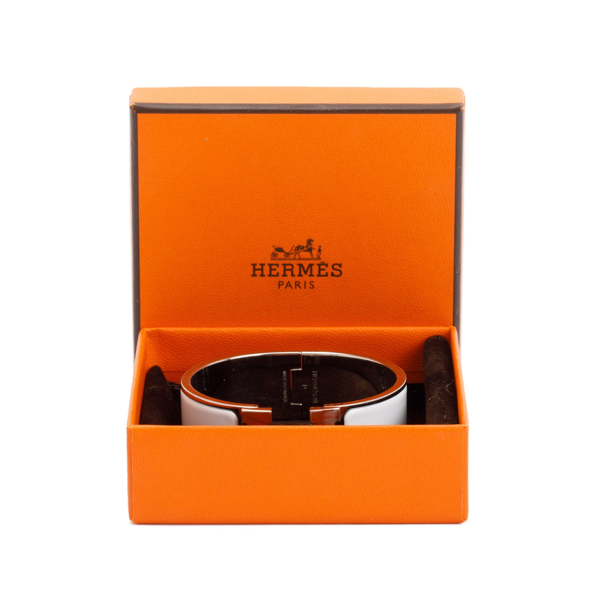 Hermes Palladium-Plated White Enamel Clic Clac H Bracelet w/ Box