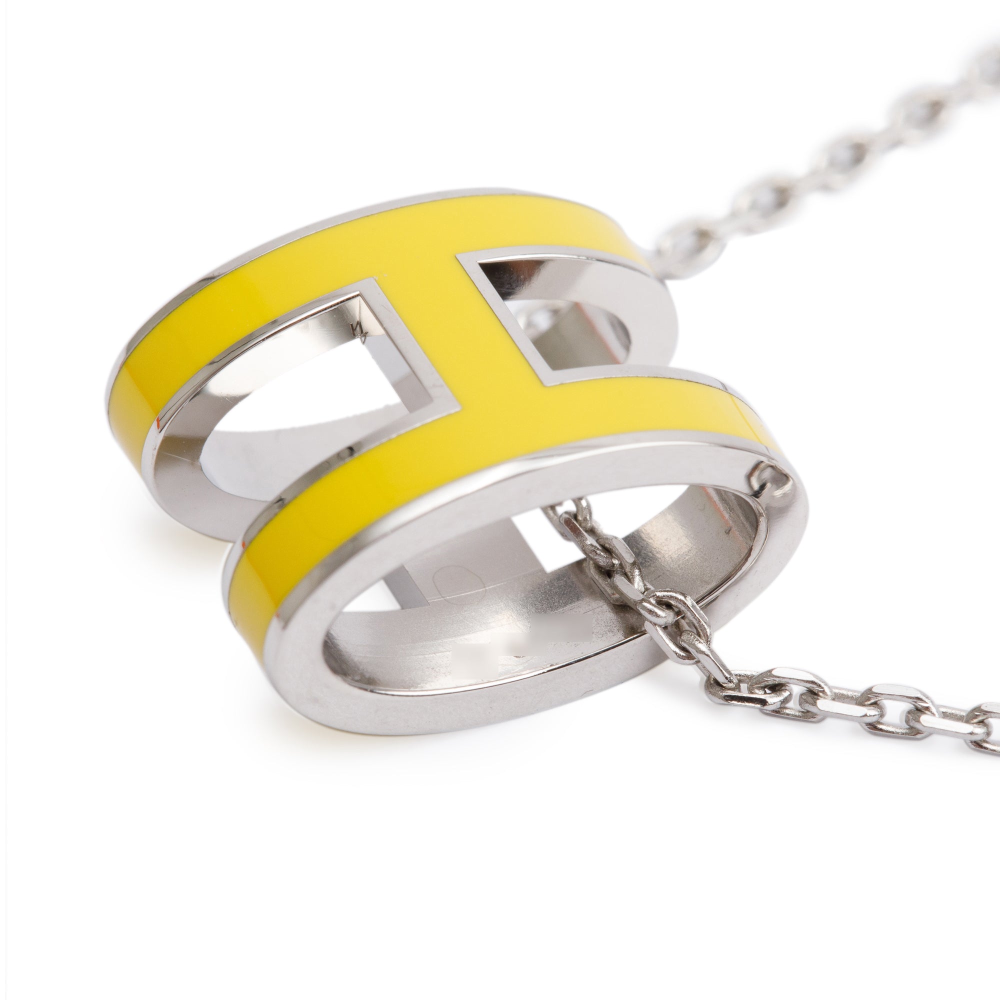 Hermes Palladium-Plated Yellow Lacquered Pop H Pendant Necklace w/ Box