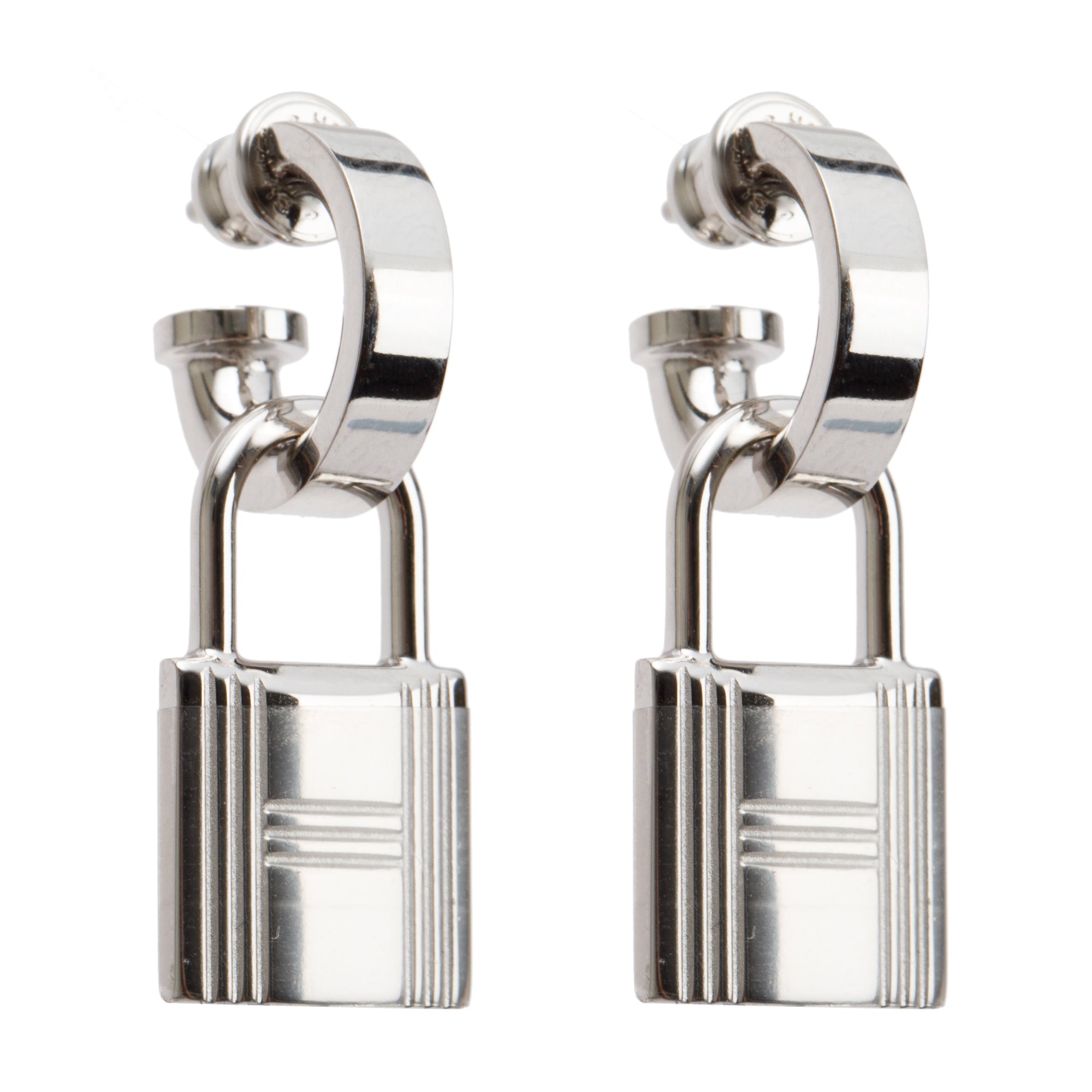 Hermes Palladium Swift O'Kelly Drop Earrings w/ Box