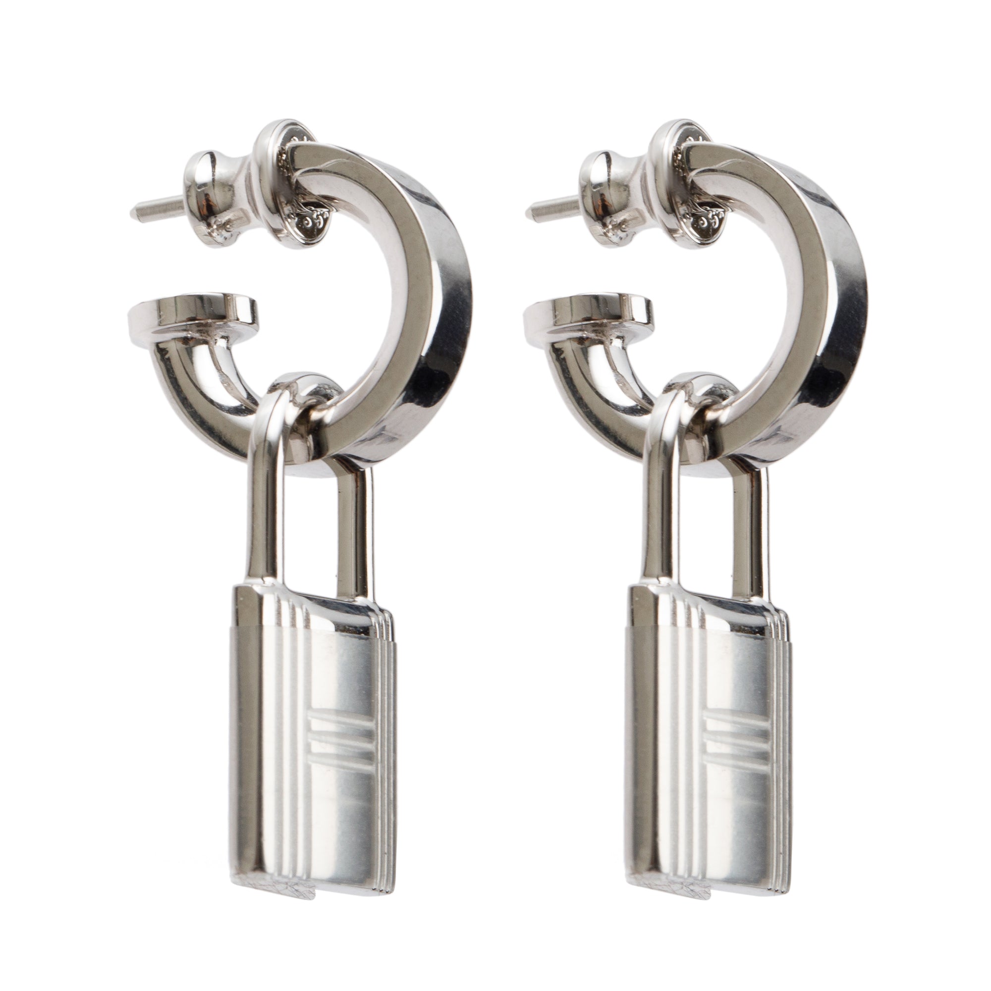 Hermes Palladium Swift O'Kelly Drop Earrings w/ Box