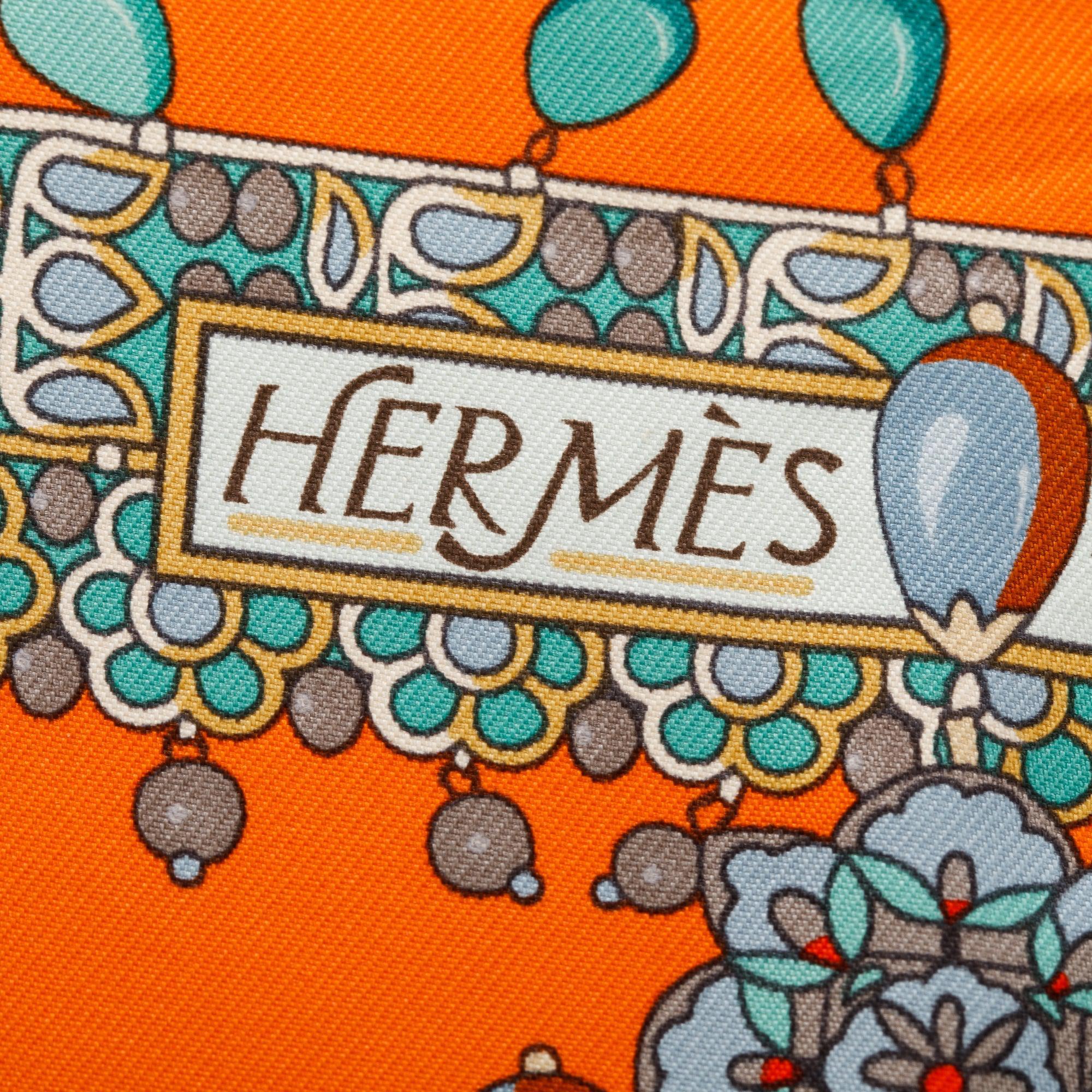Hermes 'Parures Des Maharajas' Orange Silk Scarf 90 w/ Box