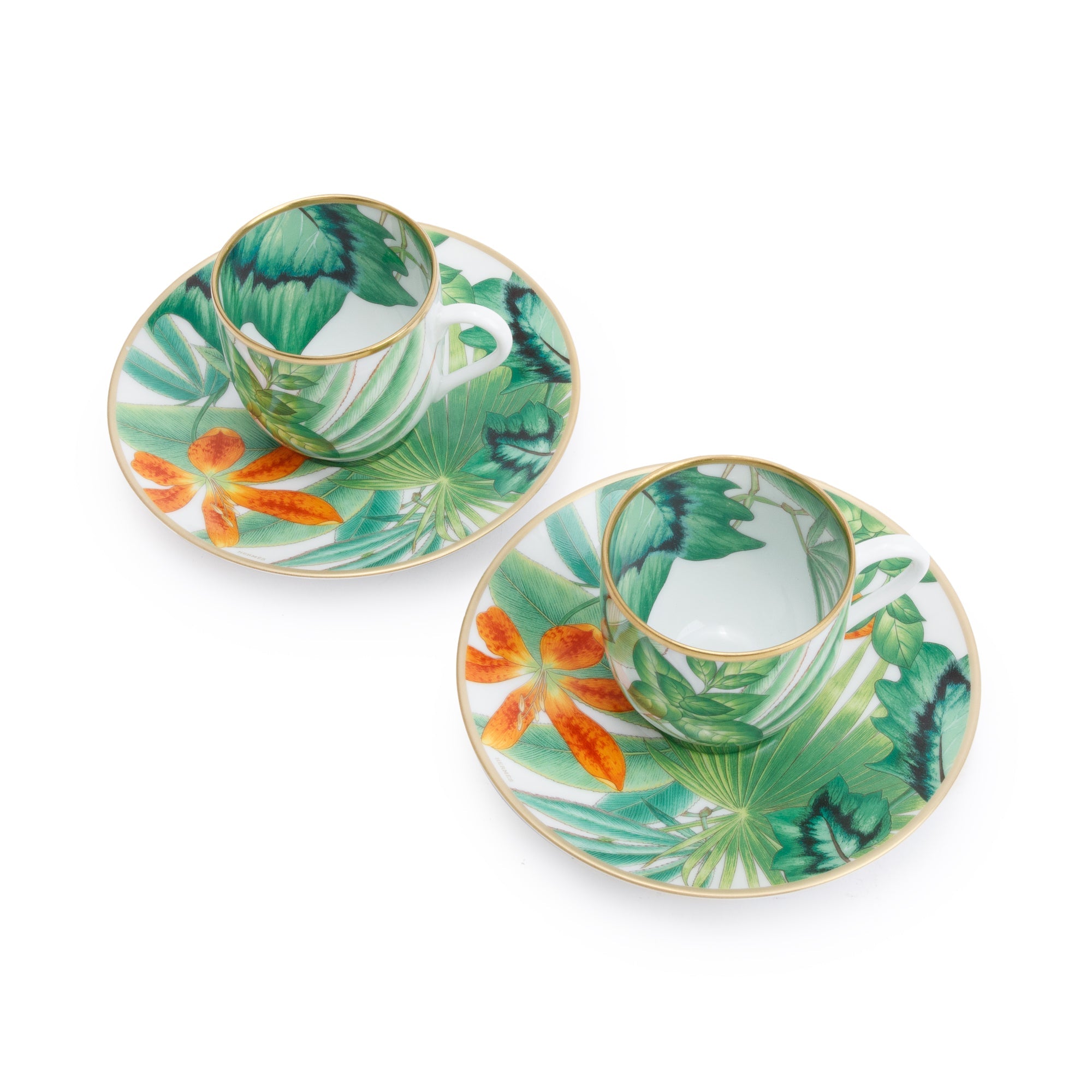 Hermes Passifolia Porcelain Set of 4 Coffee Cups and Saucers w/ Box