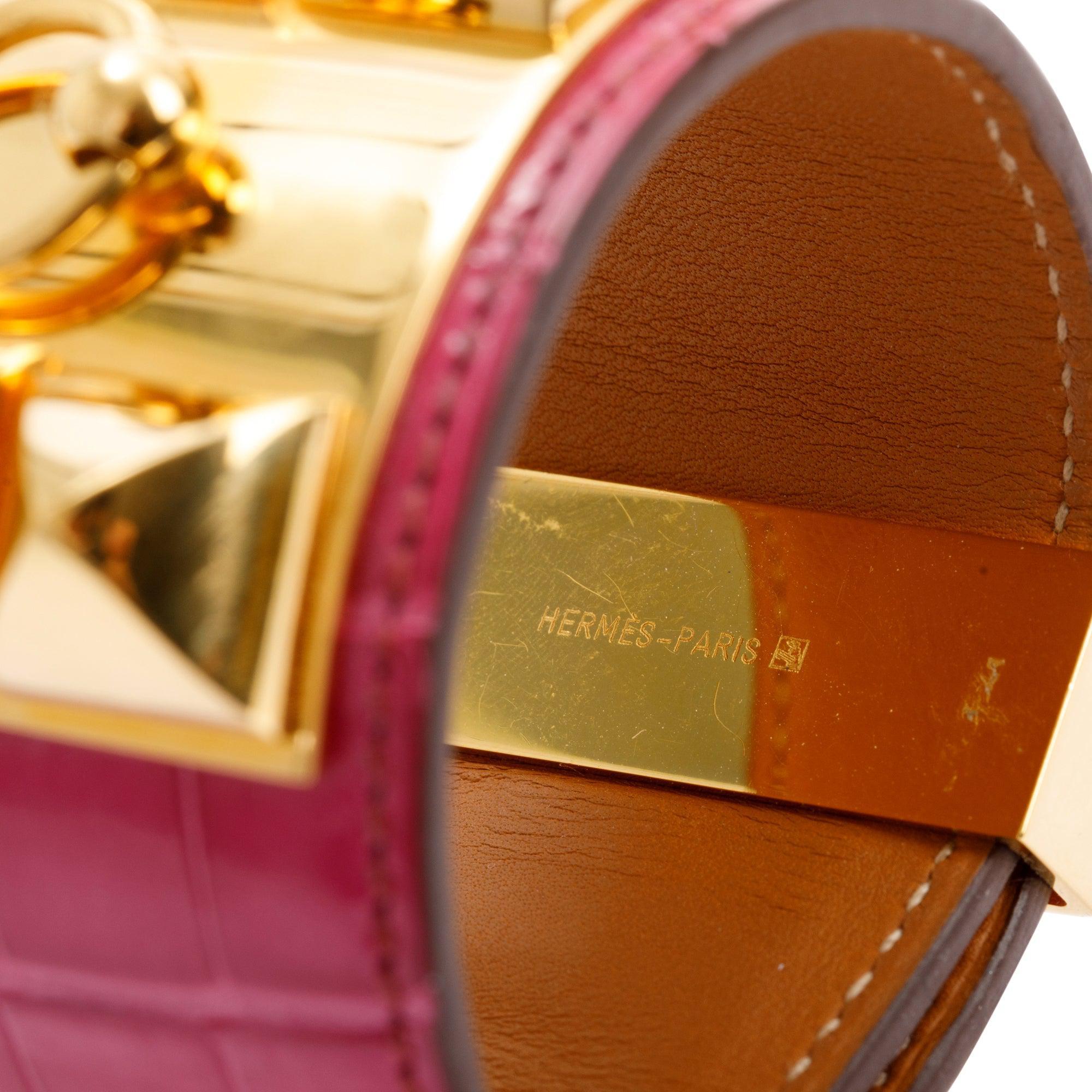 Hermes Pink Alligator Gold Plated Metal Collier de Chien Bracelet