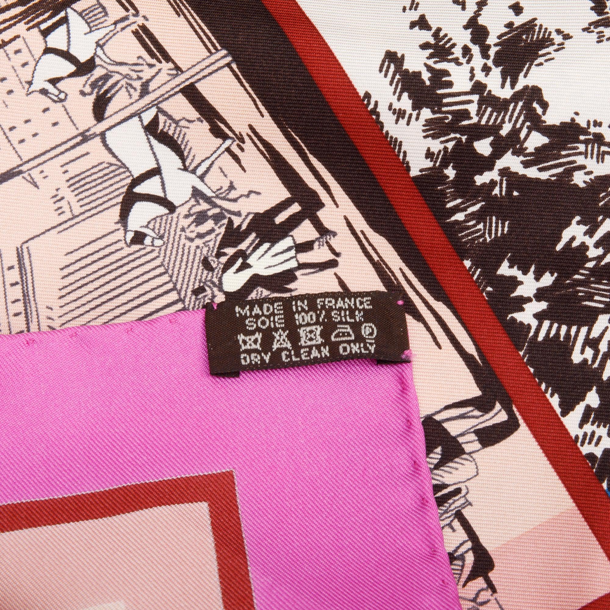 Hermes Pink & Multicolor 'A l'Ombre des Boulevards' Silk Scarf 90 w/ Box