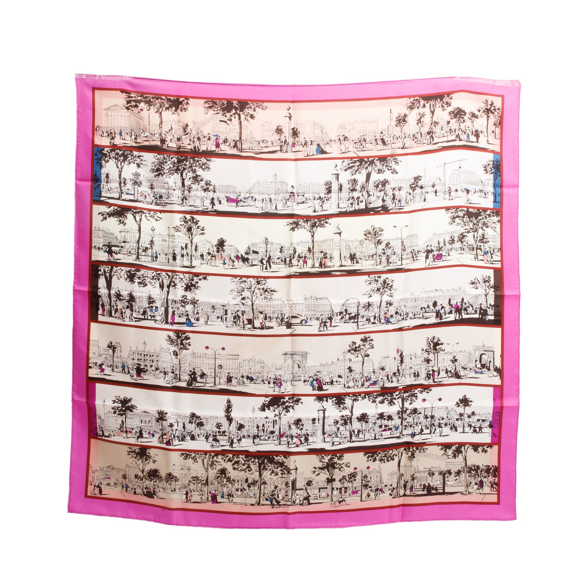 Hermes Pink & Multicolor 'A l'Ombre des Boulevards' Silk Scarf 90 w/ Box