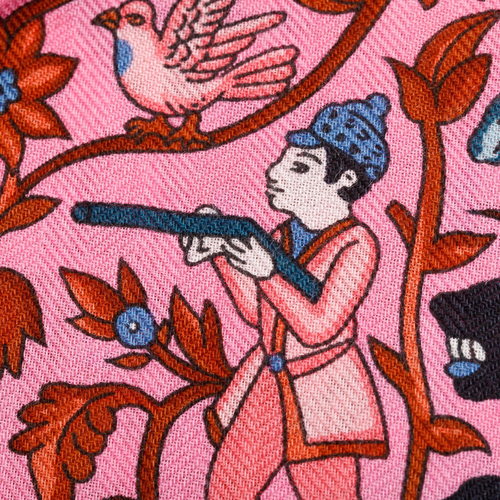 Hermes Pink Multicolor 'Chasse En Inde' Cashmere Silk Shawl 140 w/ Box