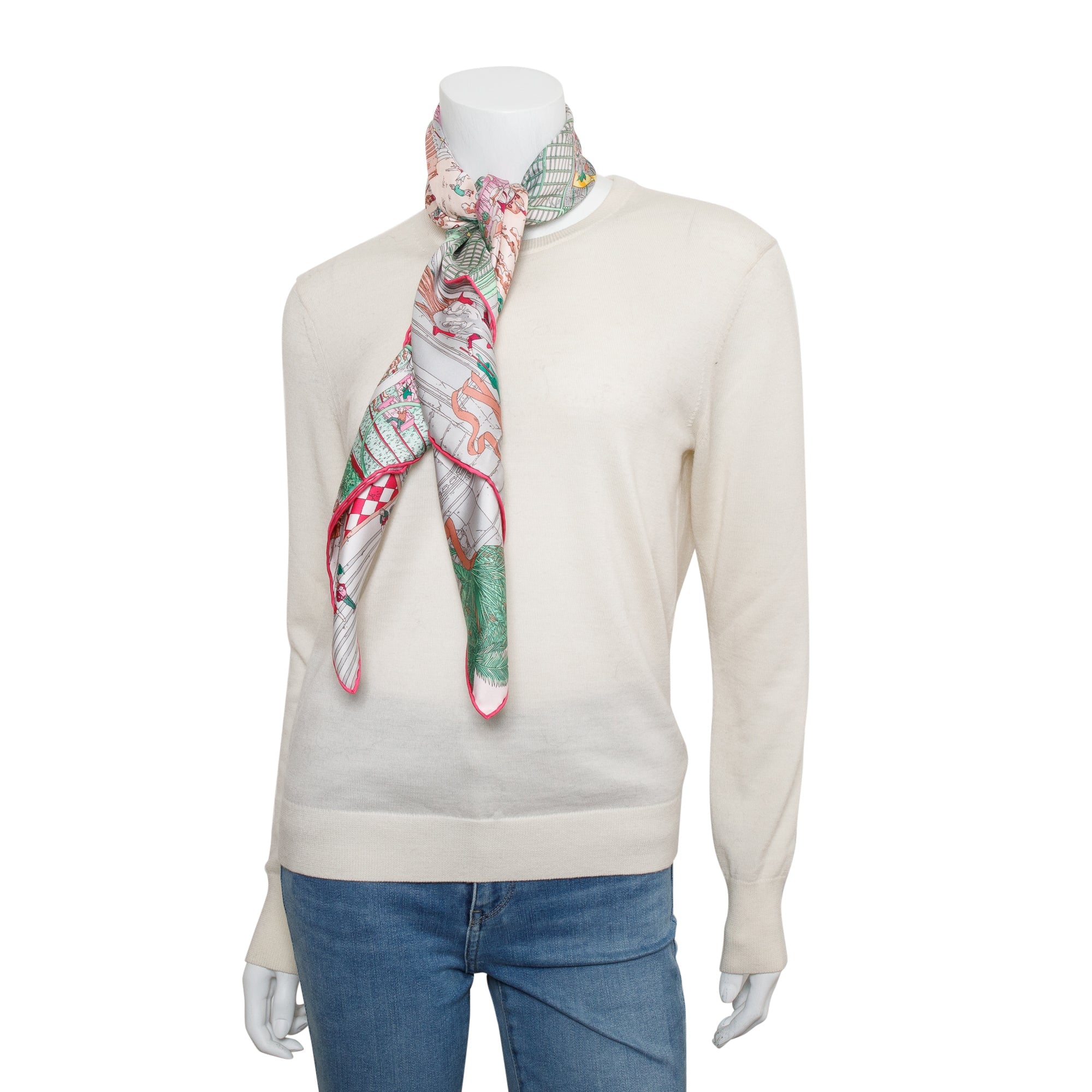 Hermes Pink Multicolor 'Le Grand Prix Du Faubourg' Silk Scarf 90 w/ Box & Receipt