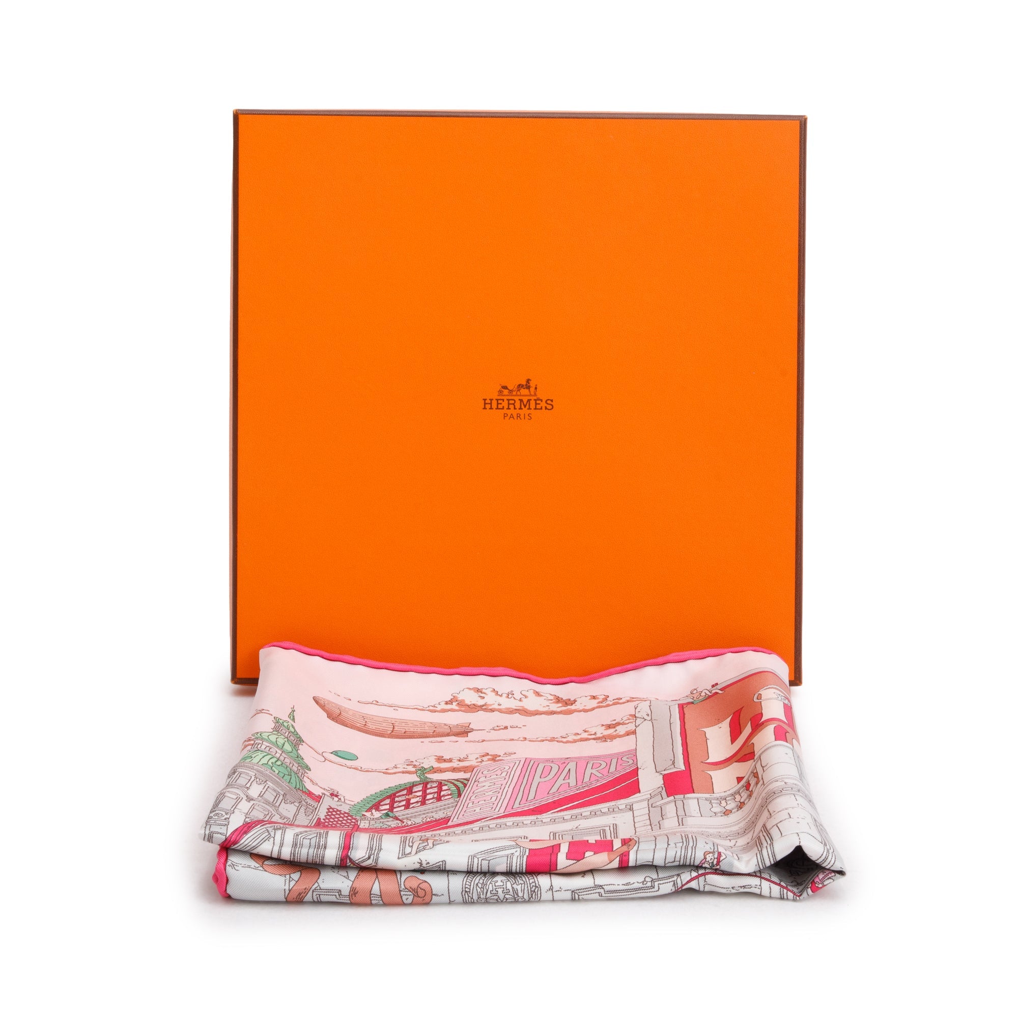 Hermes Pink Multicolor 'Le Grand Prix Du Faubourg' Silk Scarf 90 w/ Box & Receipt
