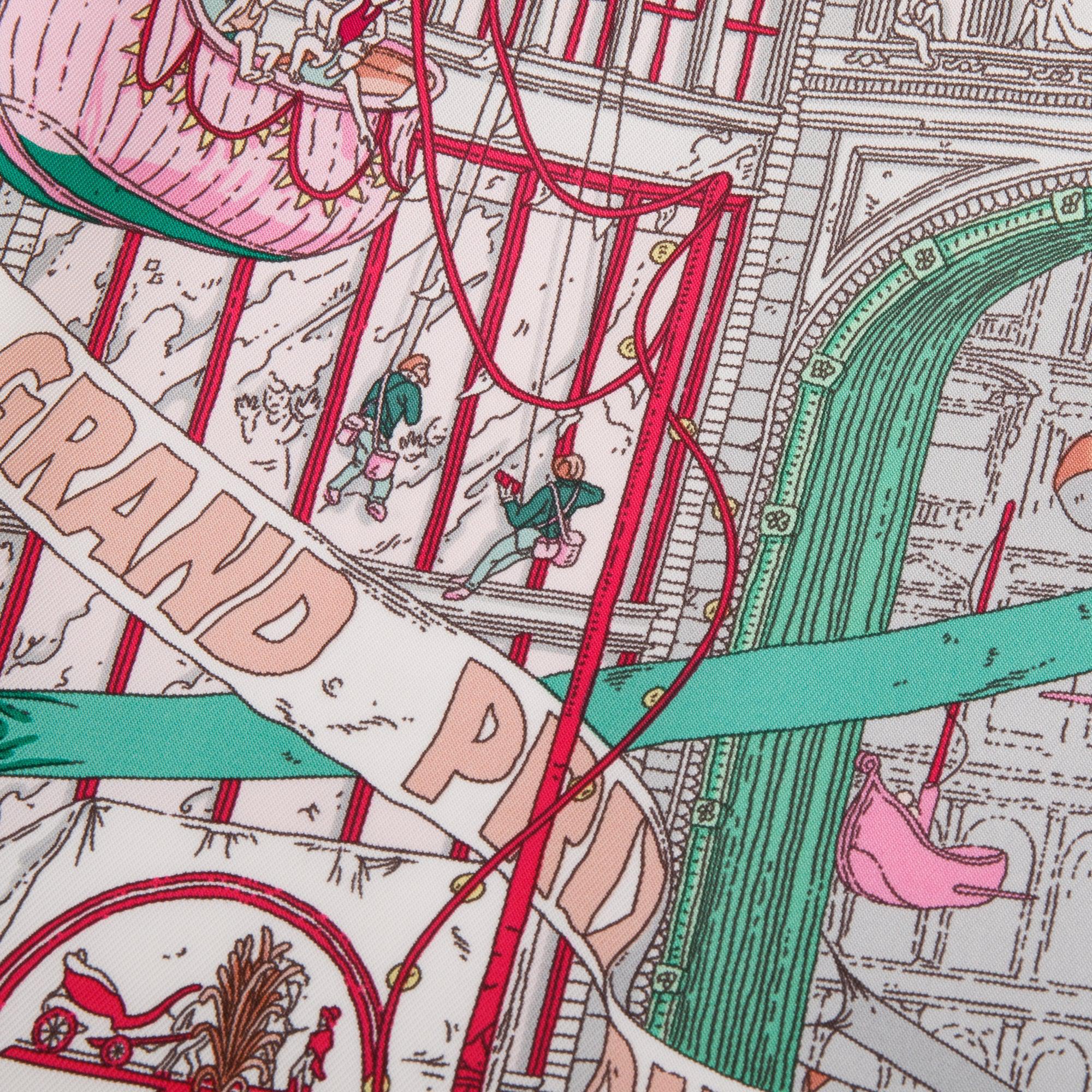 Hermes Pink Multicolor 'Le Grand Prix Du Faubourg' Silk Scarf 90 w/ Box & Receipt