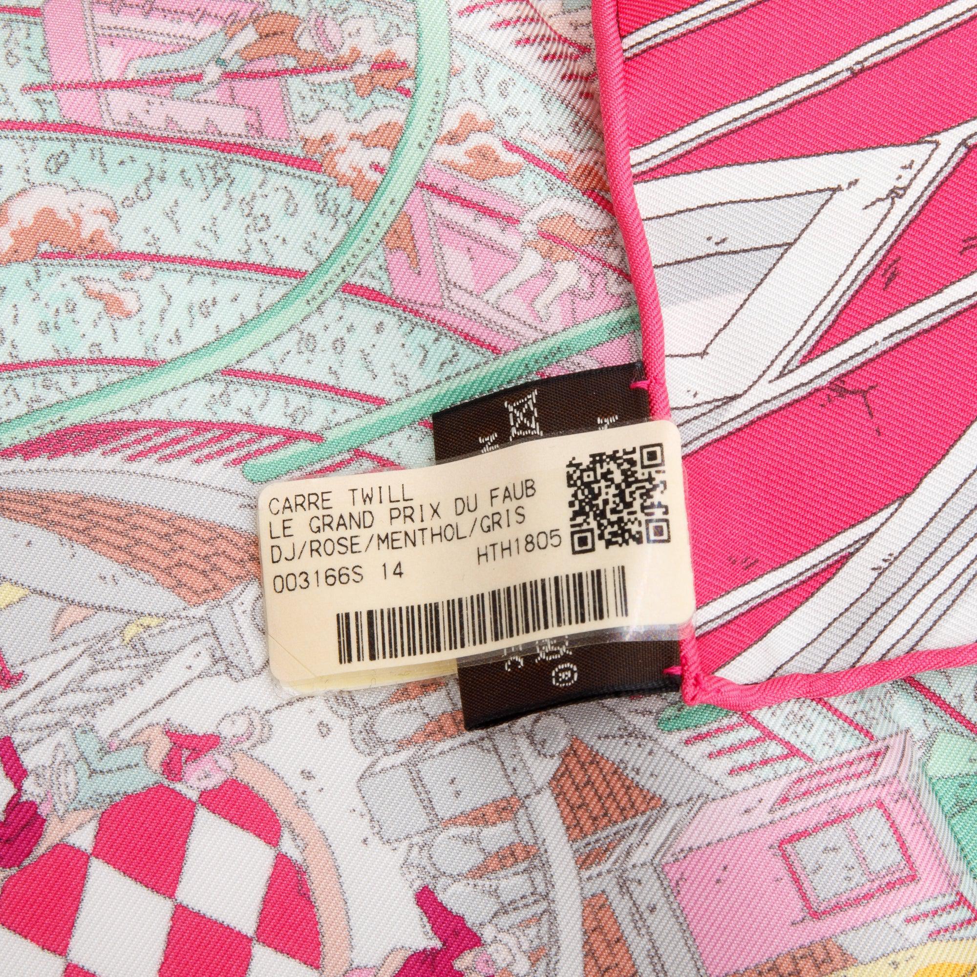 Hermes Pink Multicolor 'Le Grand Prix Du Faubourg' Silk Scarf 90 w/ Box & Receipt