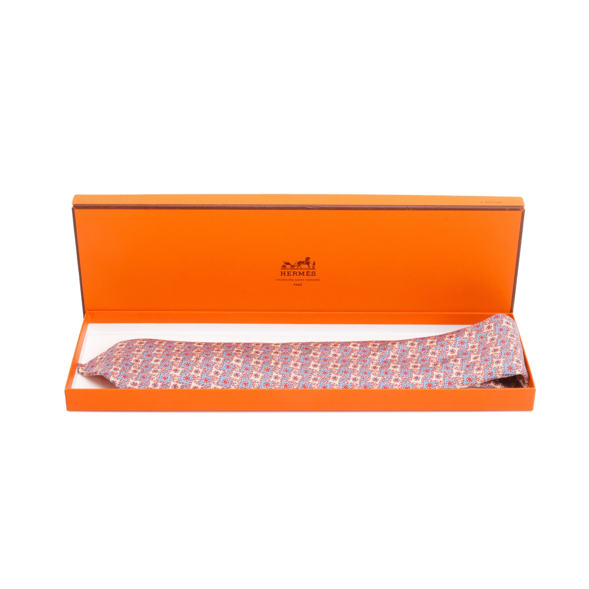 Hermes Pink/Multicolor 7969 FA Printed Silk Tie w/ Box