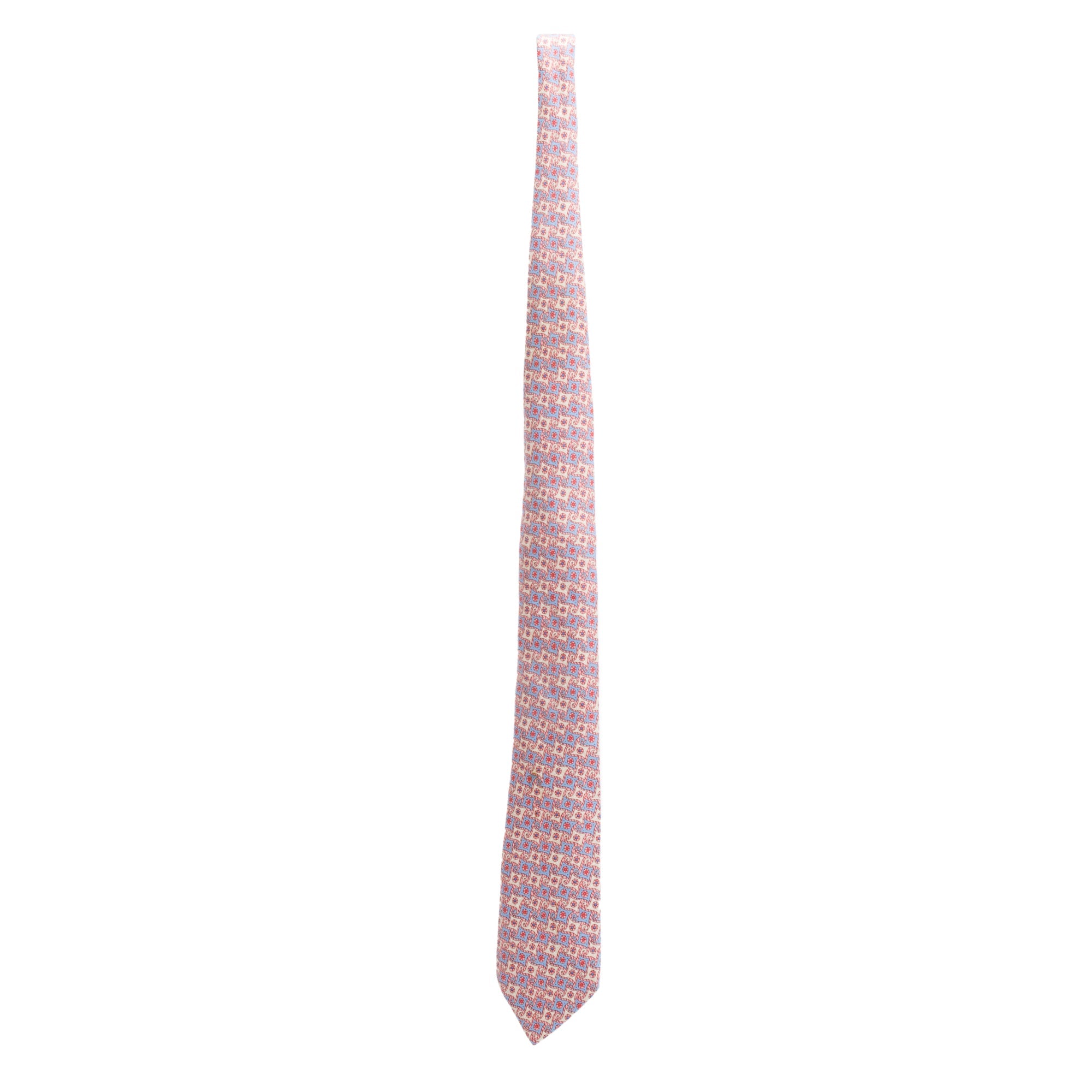Hermes Pink/Multicolor 7969 FA Printed Silk Tie w/ Box