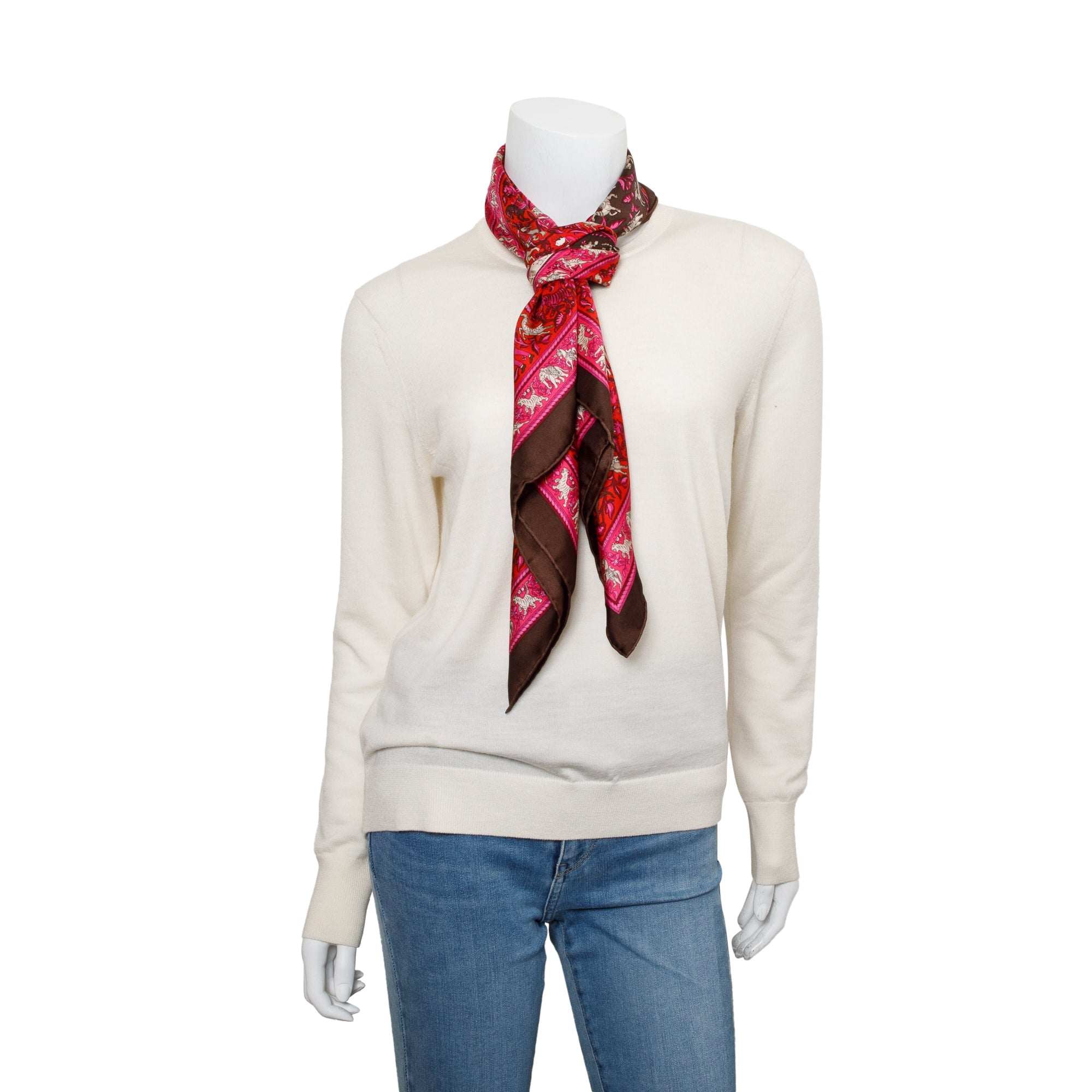 Hermes Pink/Red 'Chasse En Inde' Silk Scarf 90