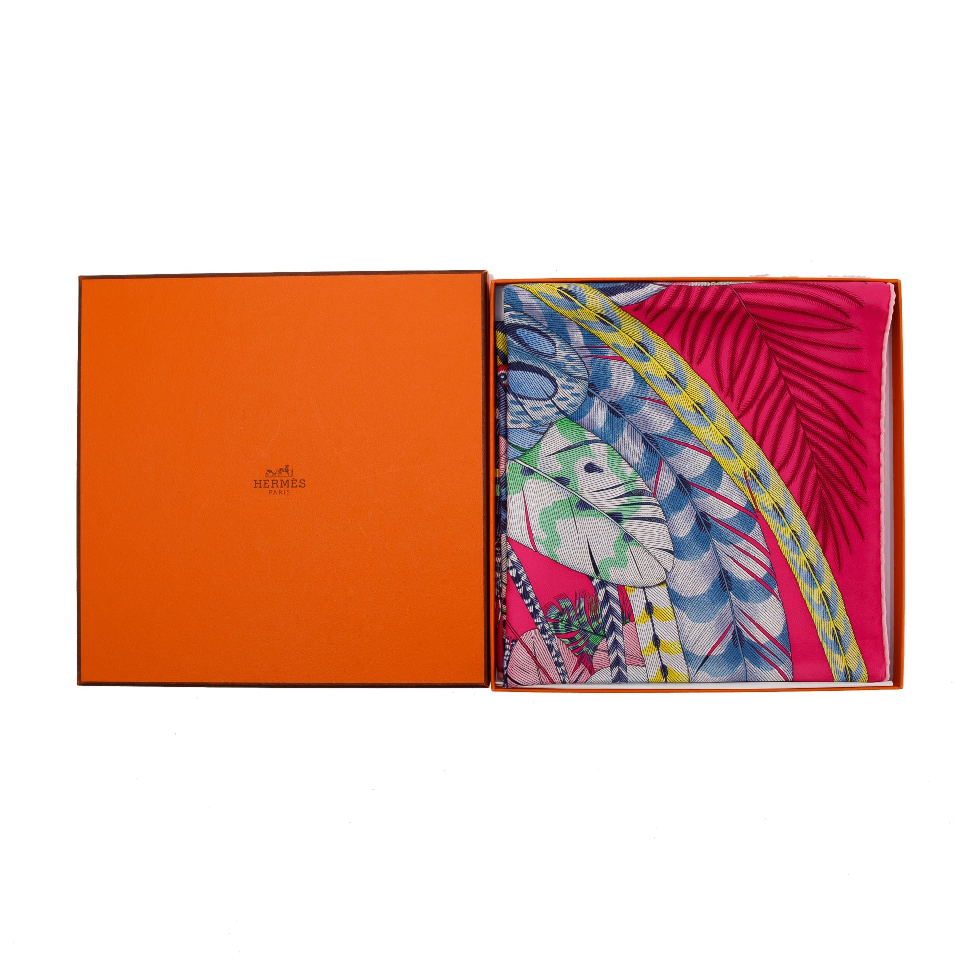 Hermes 'Plumes En Fete' Silk Scarf 90 w/ Box