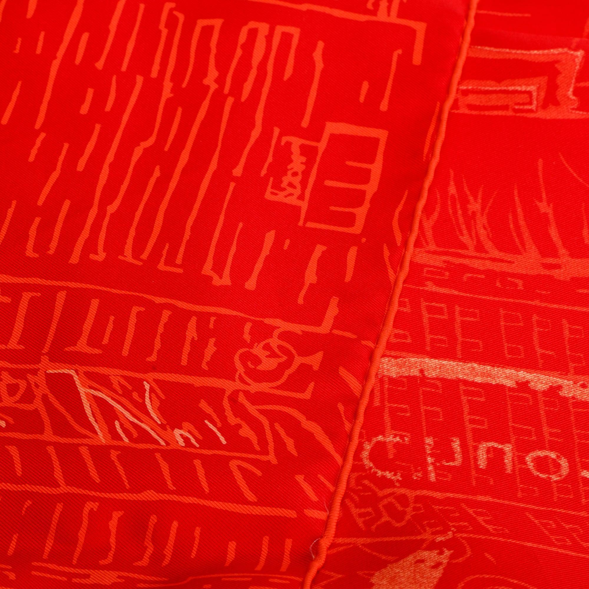 Hermes Red 'De Passage A Tokyo' Silk Scarf 90 w/ Box