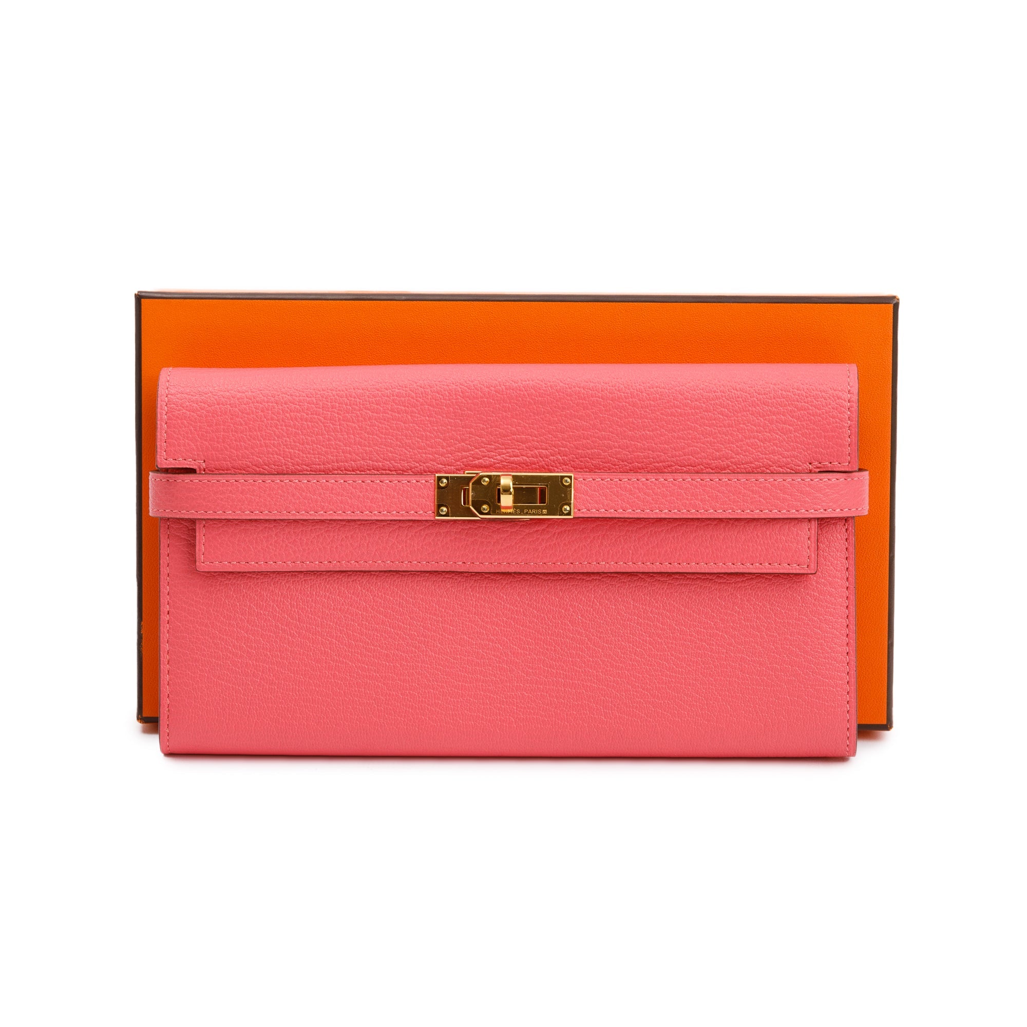 Hermes Rose Azalee Chevre Mysore Classic Kelly Longue Wallet w/ Box