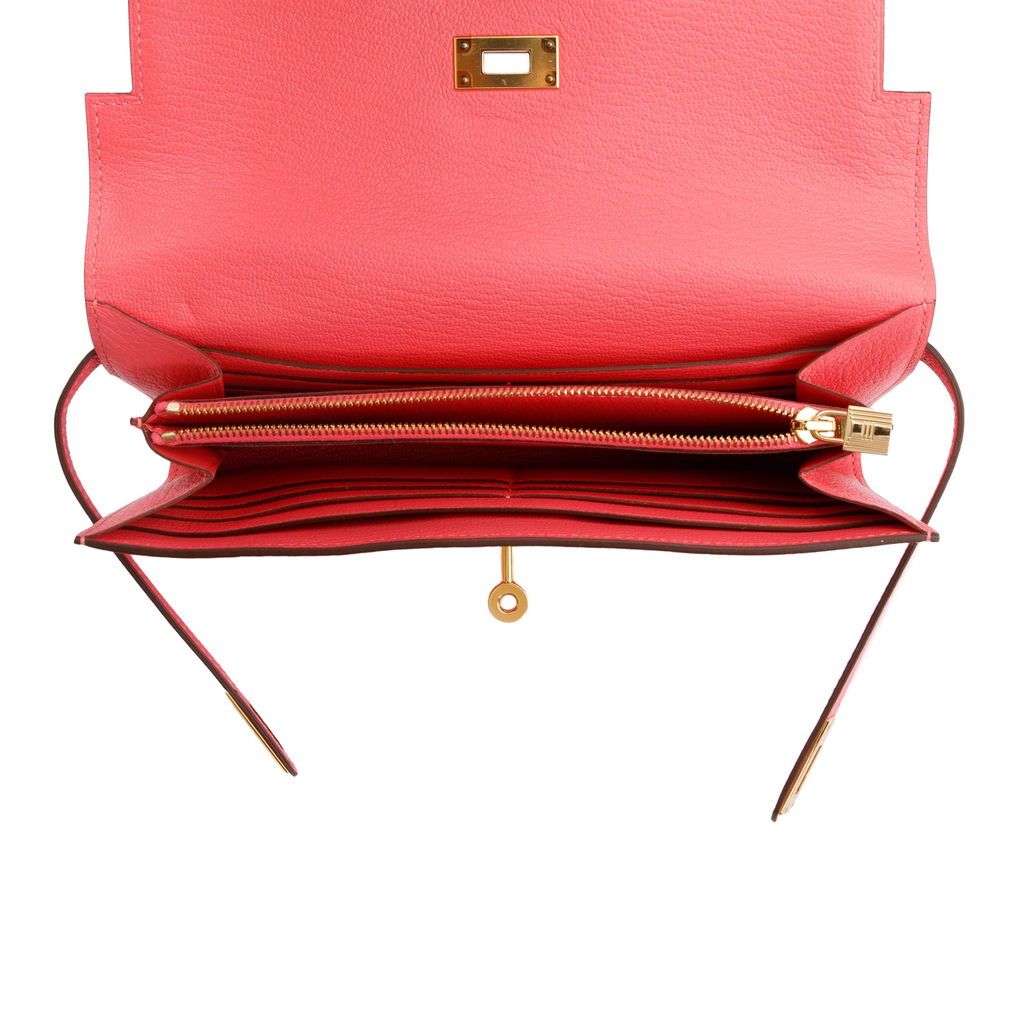 Hermes Rose Azalee Chevre Mysore Classic Kelly Longue Wallet w/ Box