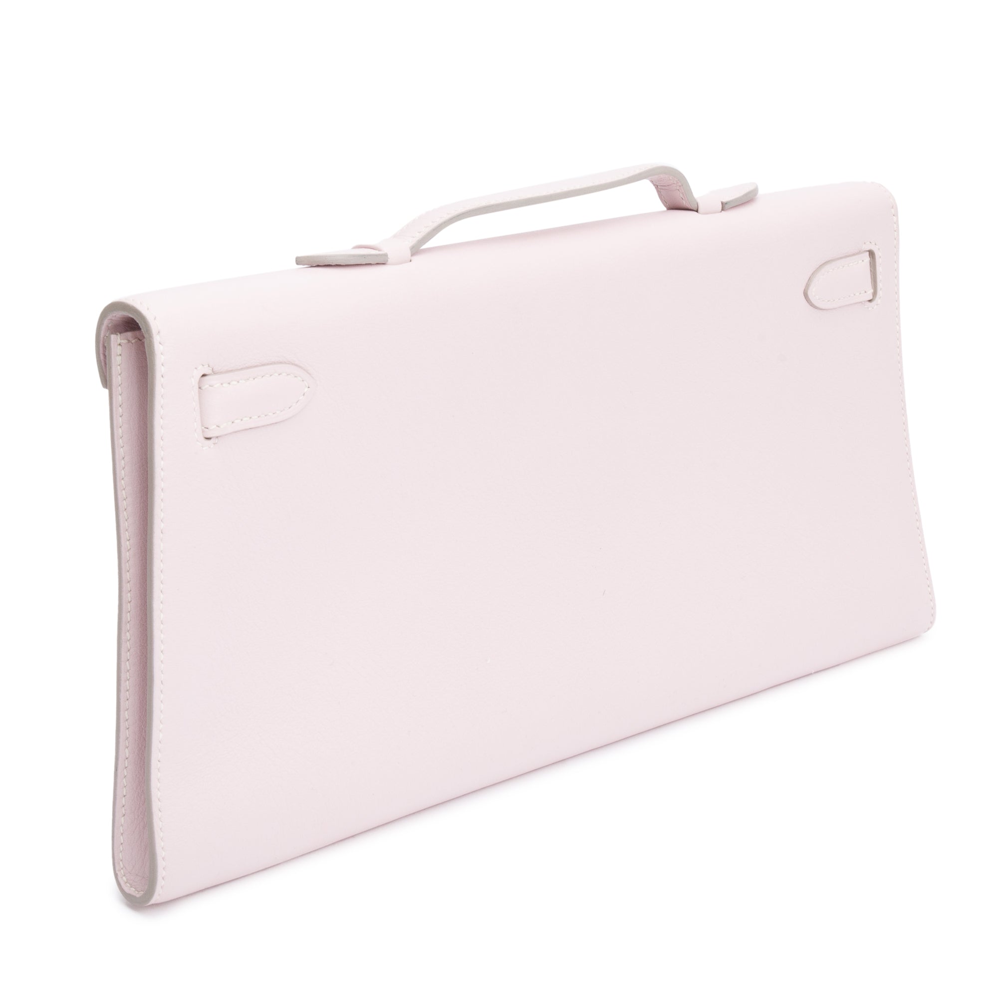 Hermes Rose Dragee Swift Leather Kelly Cut Clutch