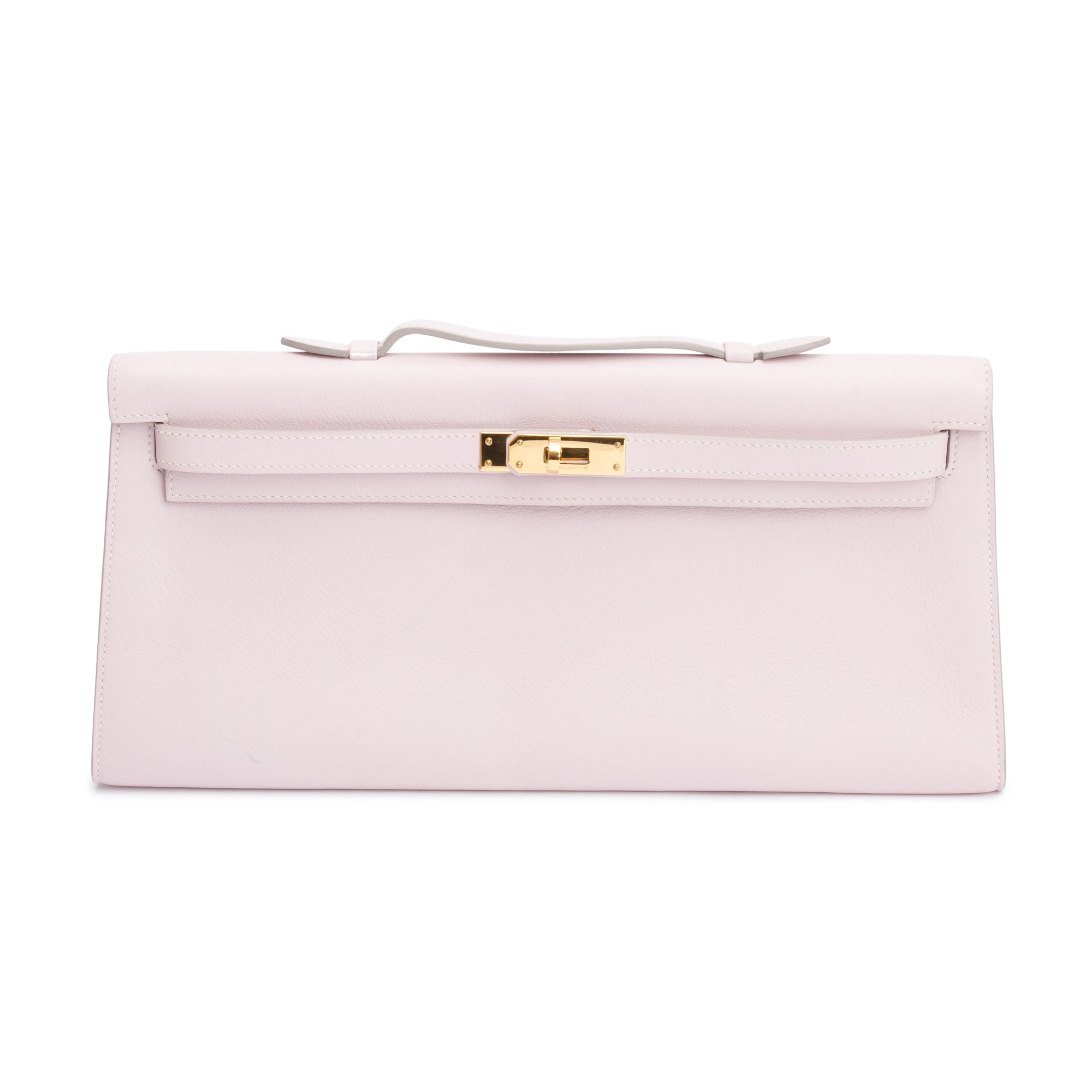 Hermes Rose Dragee Swift Leather Kelly Cut Clutch