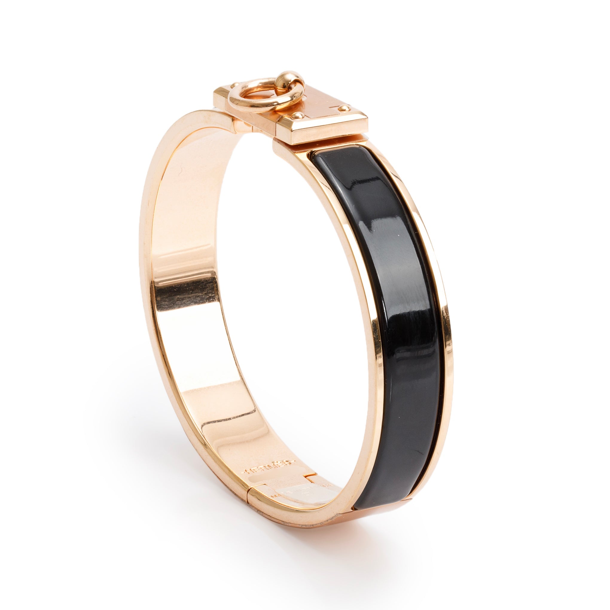 Hermes Rose Gold-Plated Black Enamel 12 MM Clic Anneau Bracelet