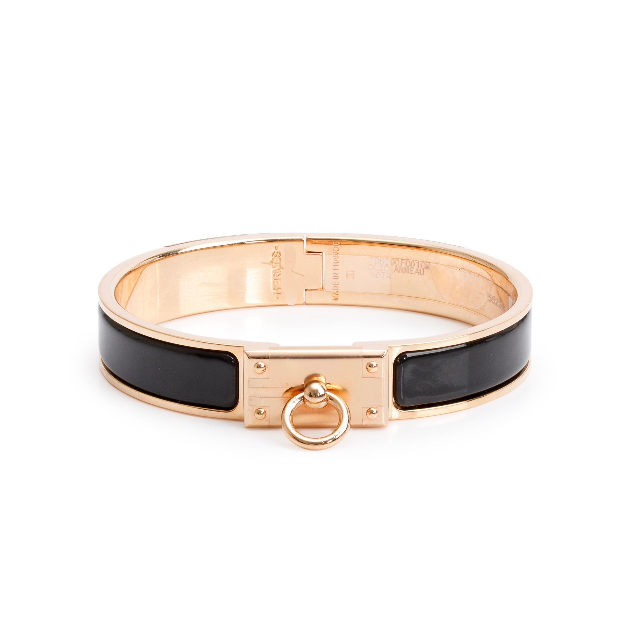 Hermes Rose Gold-Plated Black Enamel 12 MM Clic Anneau Bracelet