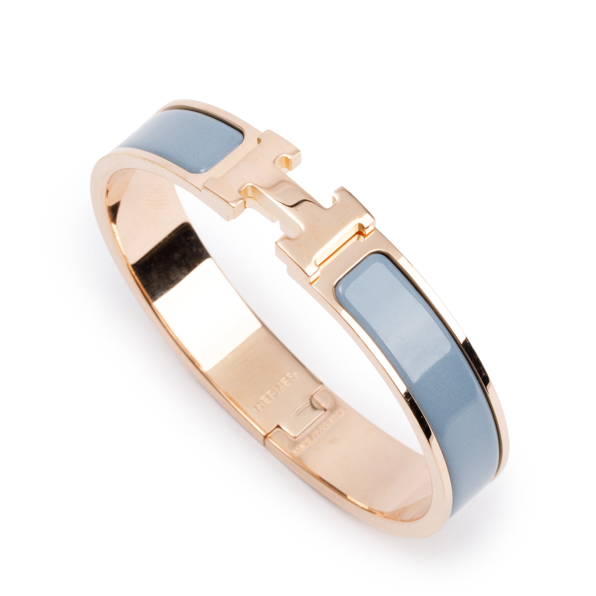 Hermes Rose Gold-Plated Blue Enamel 12 MM Clic H Bracelet