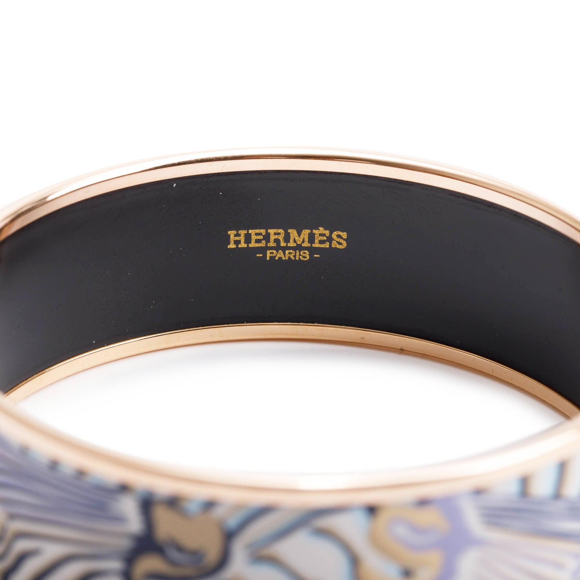 Hermes Rose Gold-Plated 'Droles de Zebres' Enamel Wide Bangle