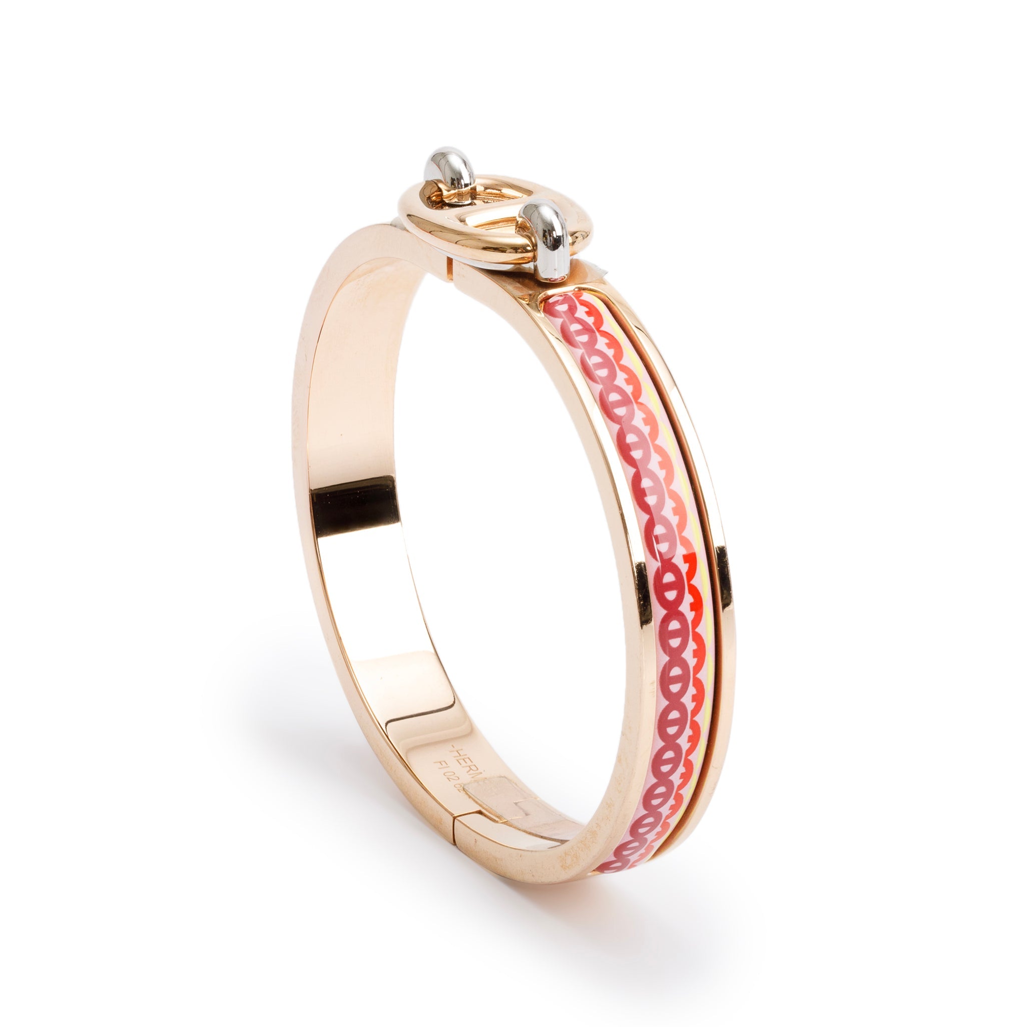 Hermes Rose Gold-Plated Enamel Mini Clic Chaine D'Ancre Farandole Bracelet w/ Box