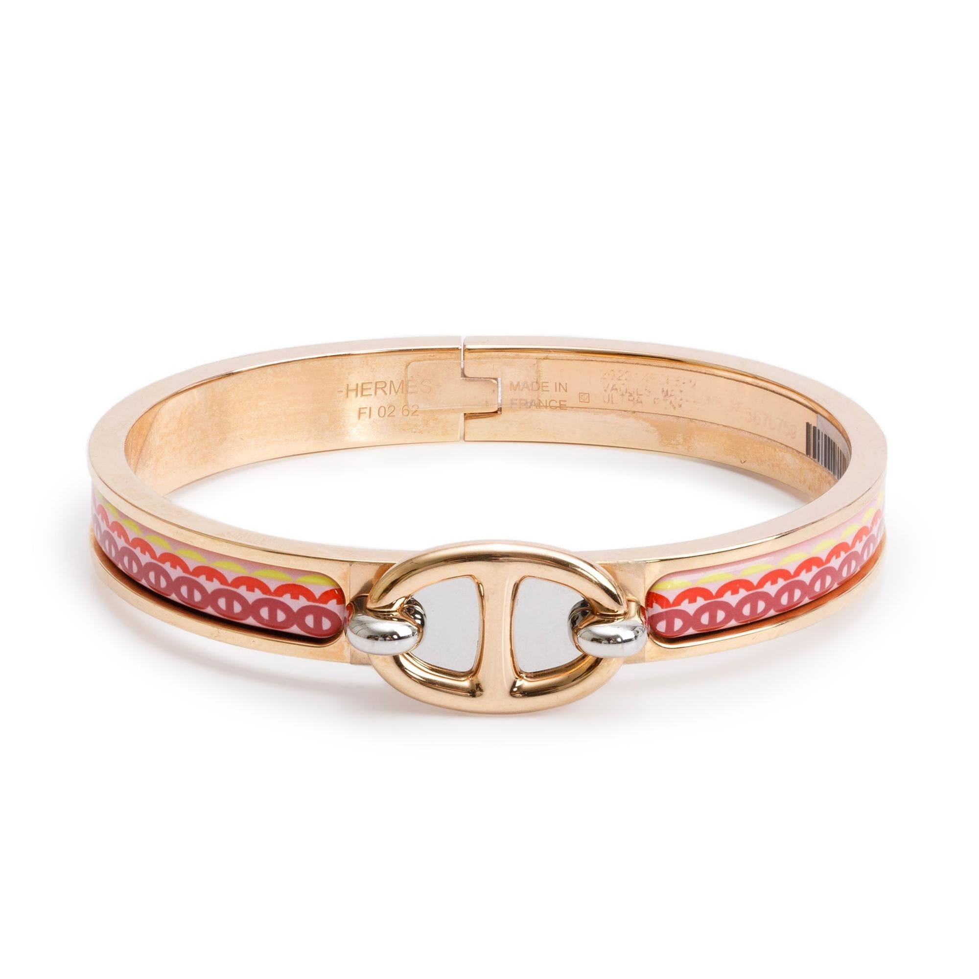 Hermes Rose Gold-Plated Enamel Mini Clic Chaine D'Ancre Farandole Bracelet w/ Box