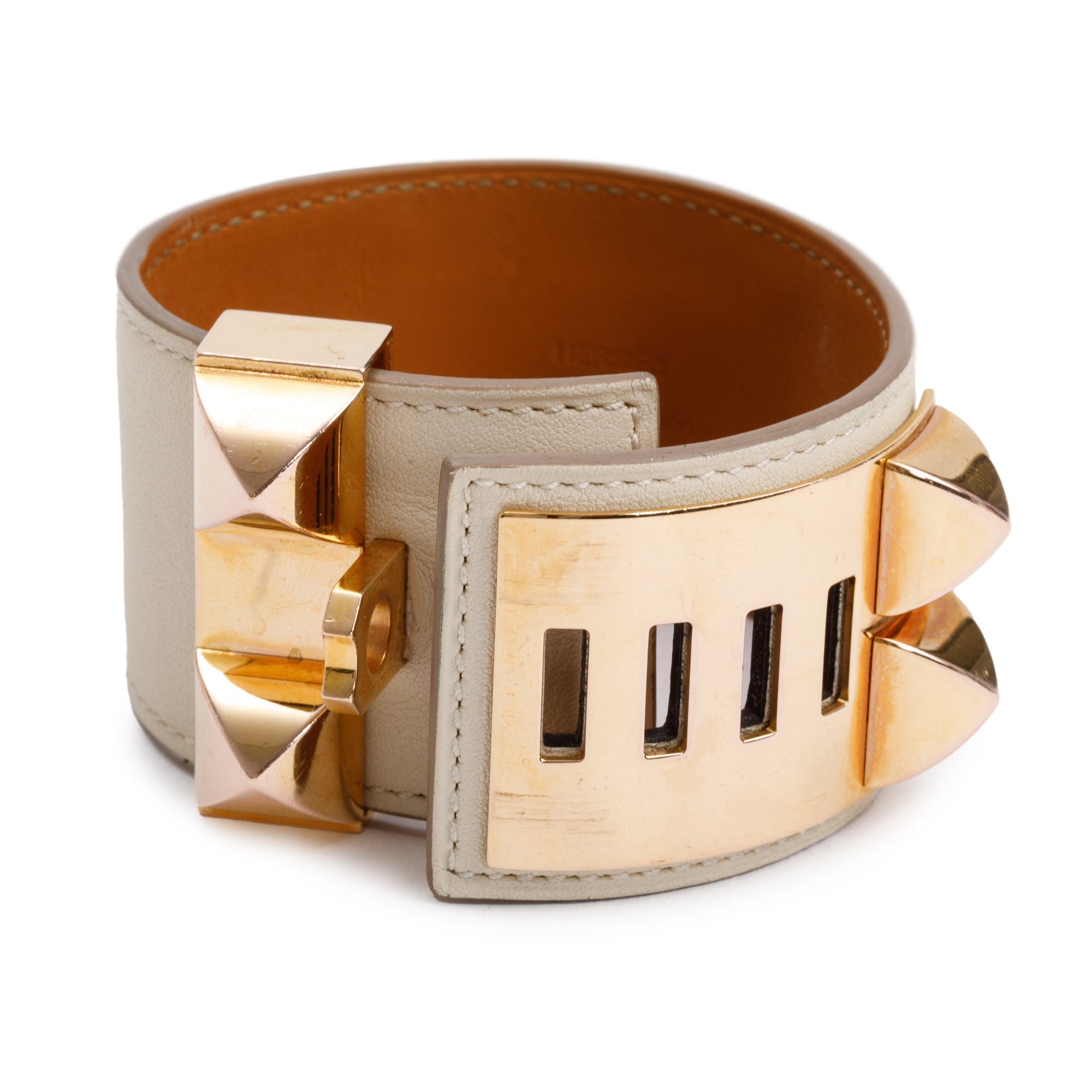 Hermes Rose Gold-Plated Nata Box Leather Collier de Chien Bracelet w/ Box