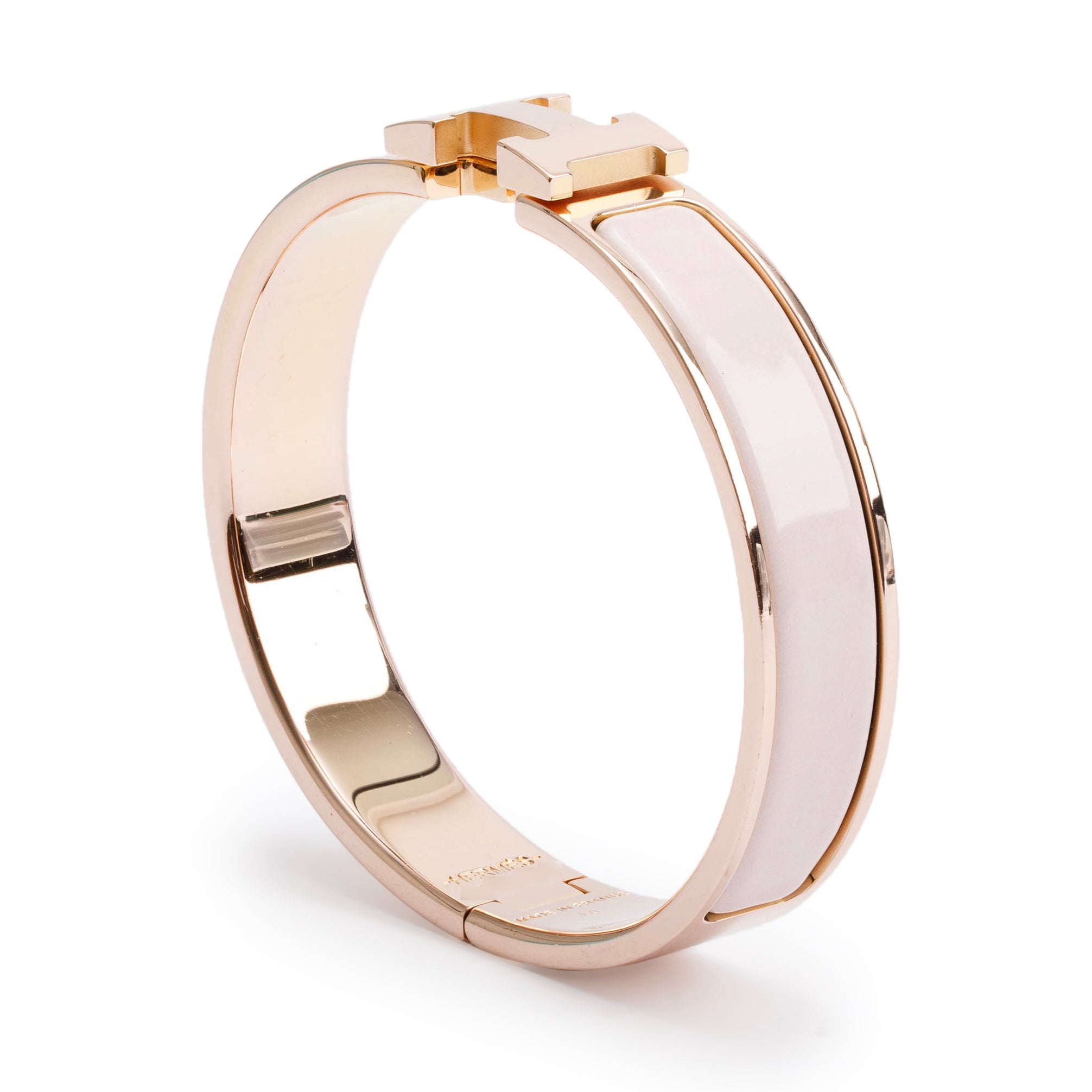 Hermes Rose Gold-Plated Pink Enamel 12 MM Clic H Bracelet