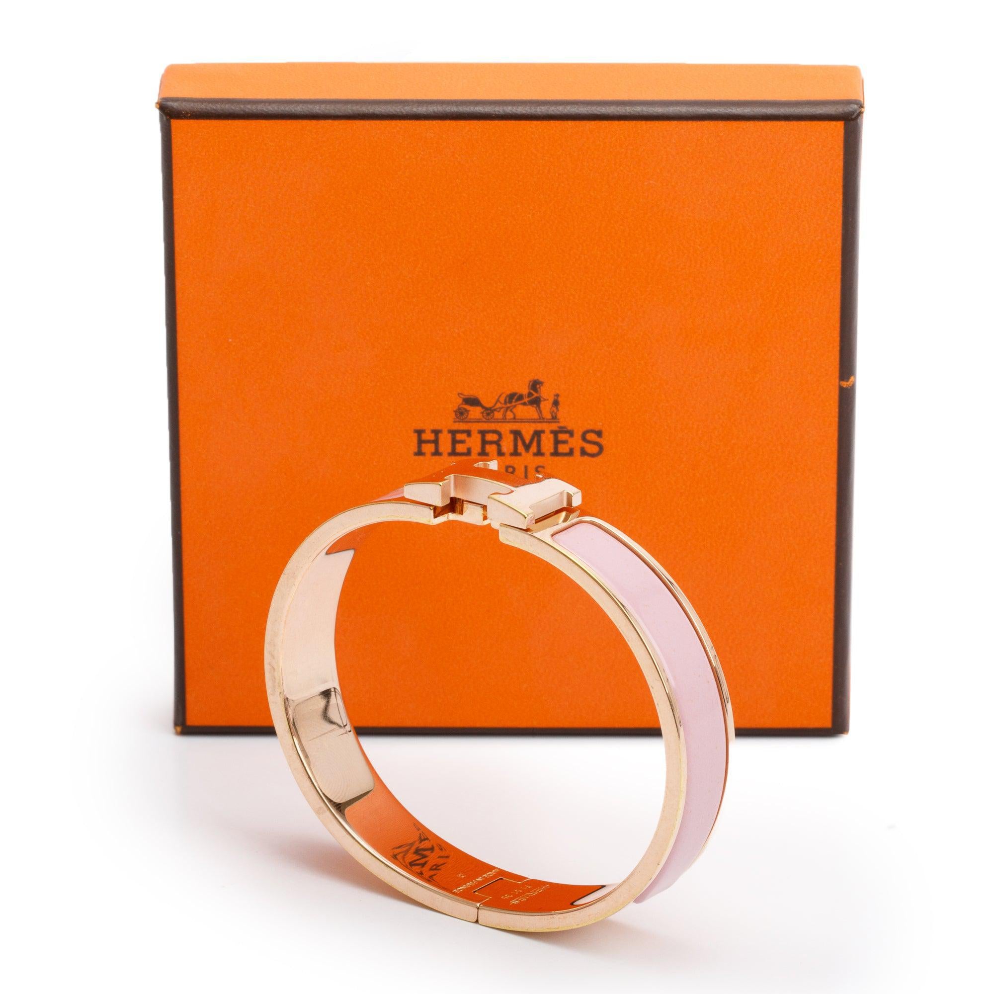 Hermes Rose Gold Plated Pink Enamel 12 MM Clic H Bracelet w/ Box