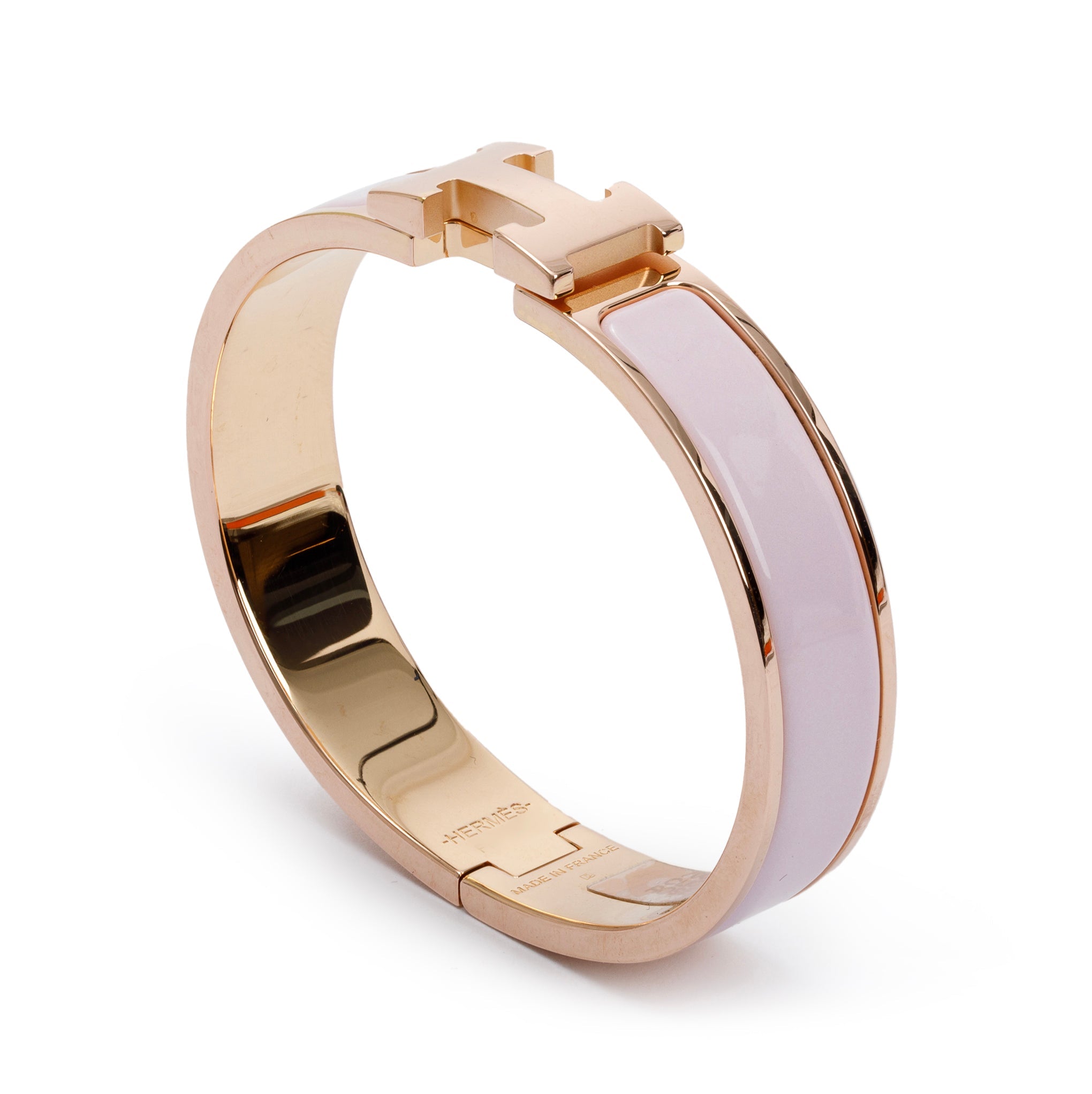 Hermes Rose Gold-Plated Pink Enamel 12 MM Clic H Bracelet w