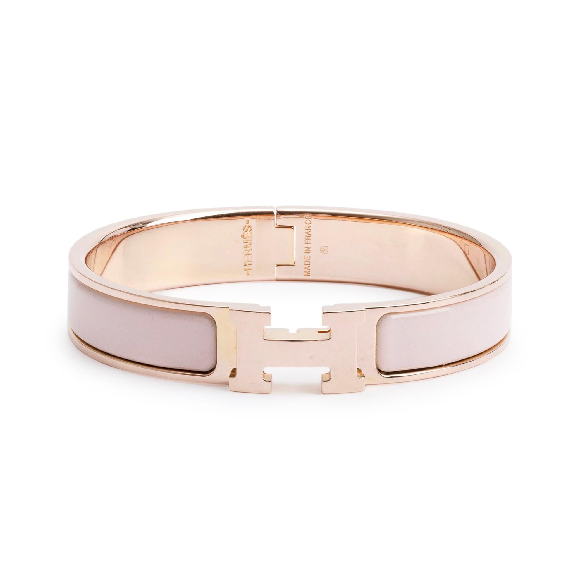 Hermes Rose Gold-Plated Pink Enamel 12 MM Clic H Bracelet