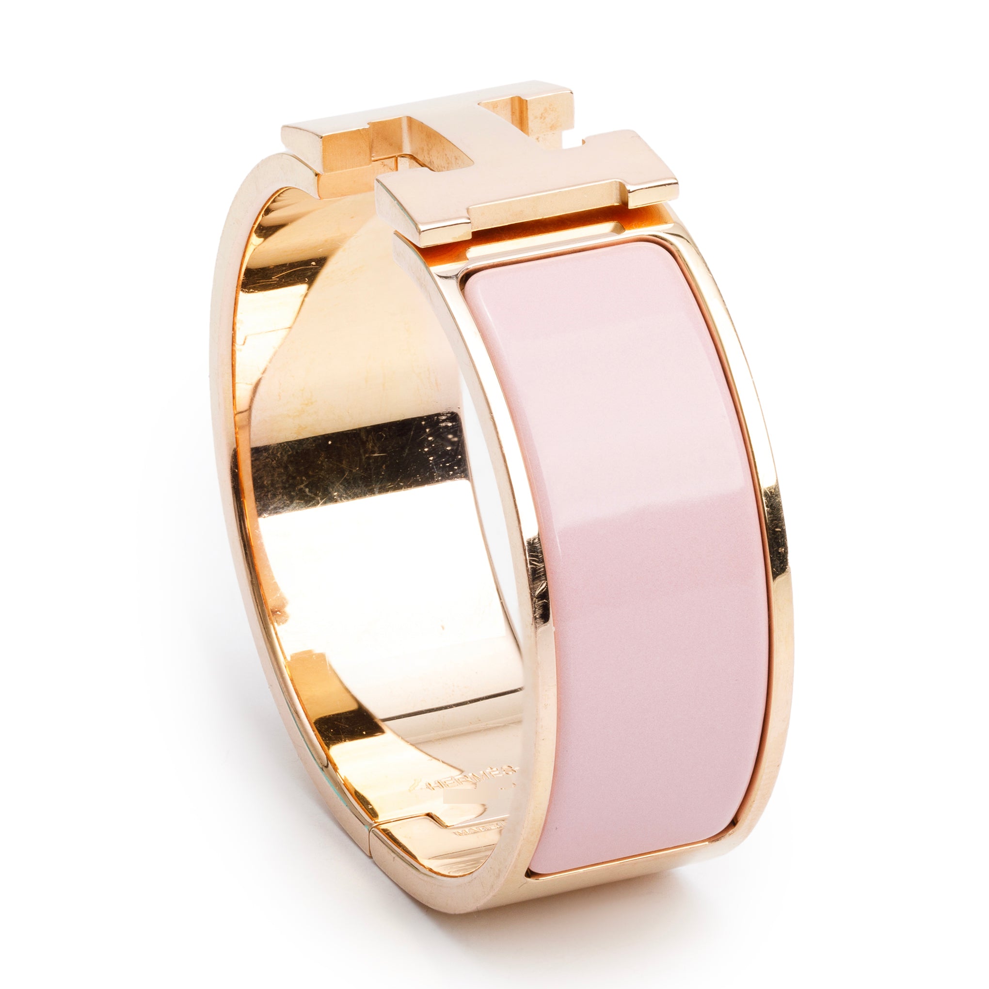 Hermes Rose Gold-Plated Pink Enamel Clic Clac H Bracelet